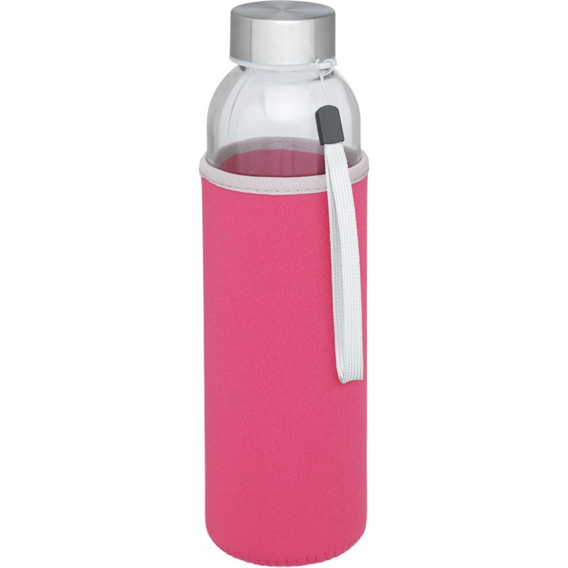 Glazen waterfles-drinkfles met roze softshell bescherm hoes 500 ml