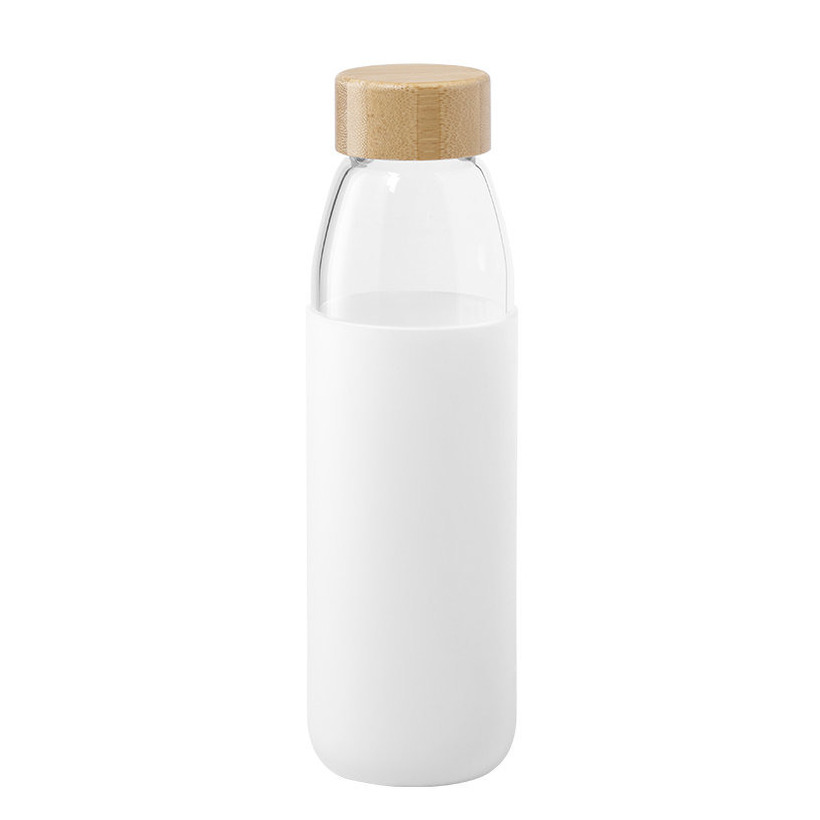 Glazen waterfles-drinkfles met witte siliconen bescherm hoes 540 ml