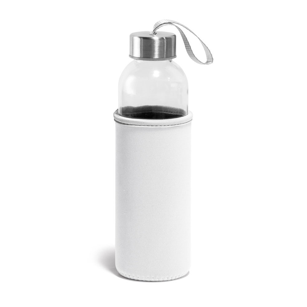 Glazen waterfles-drinkfles met witte softshell bescherm hoes 520 ml