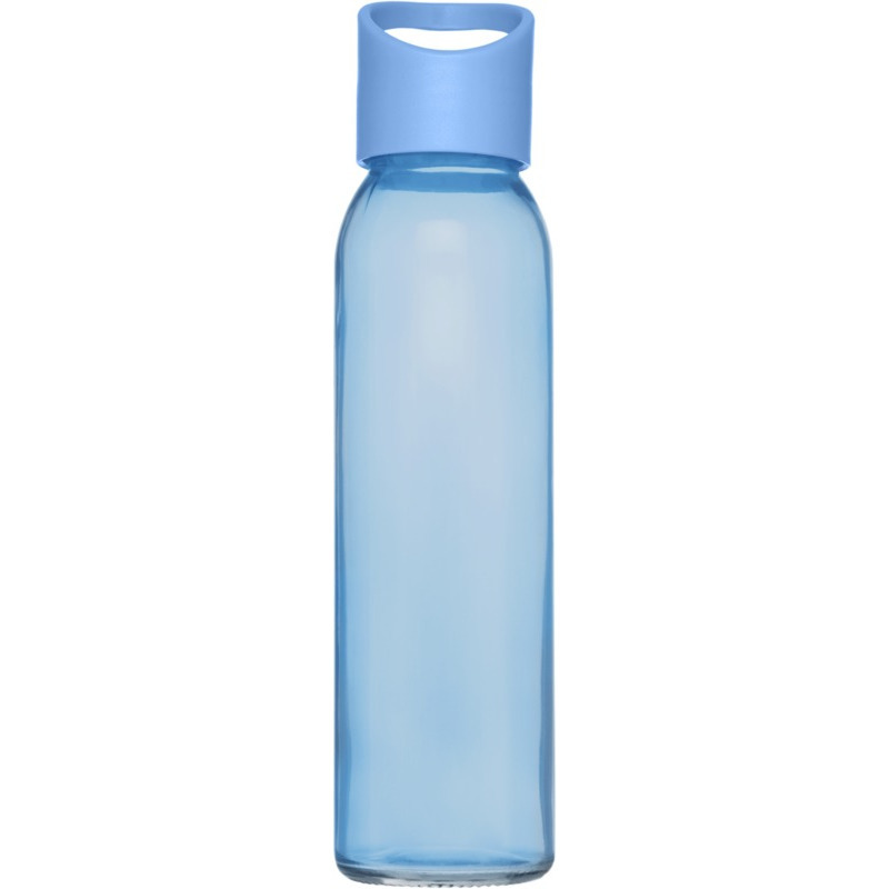 Glazen waterfles-drinkfles transparant blauw met schroefdop met handvat 500 ml