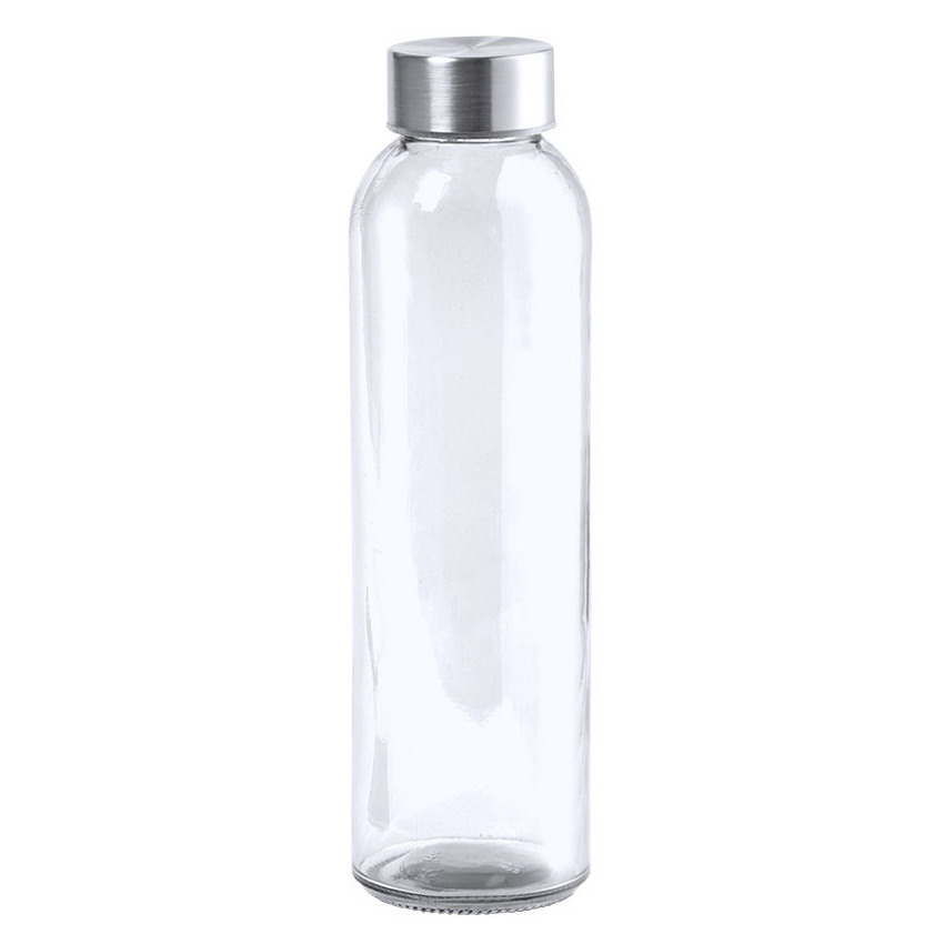 Glazen waterfles-drinkfles transparant met RVS dop 500 ml