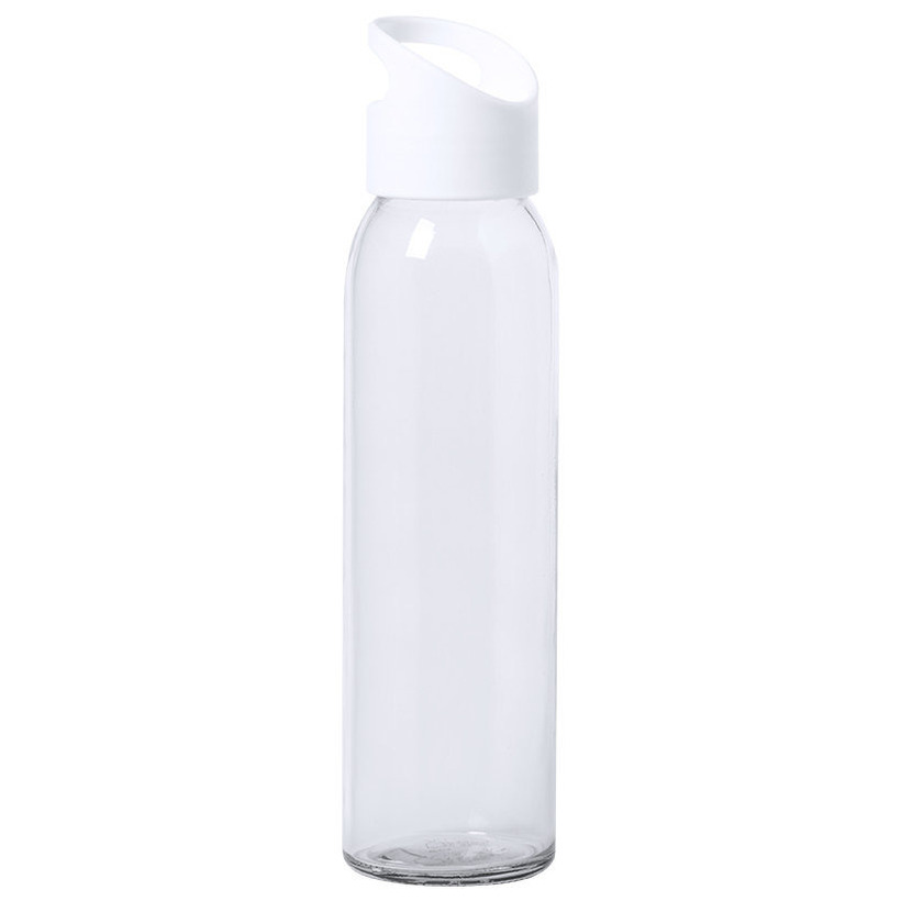 Glazen waterfles-drinkfles transparant met schroefdop met wit handvat 470 ml