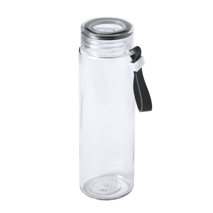 Glazen waterfles-drinkfles transparant met schroefdop zwart handvat 420 ml