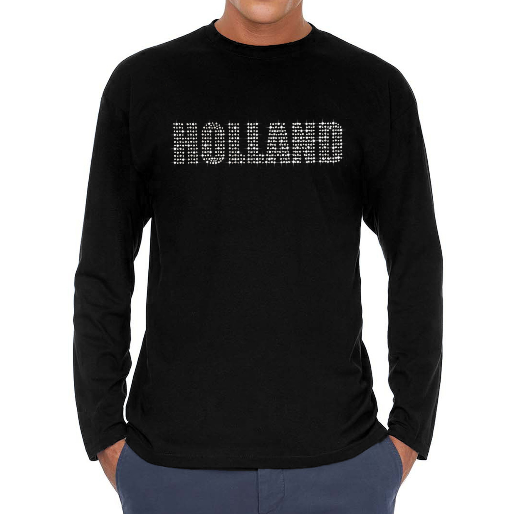 Glitter Holland longsleeve shirt zwart rhinestone steentjes voor heren EK-WK