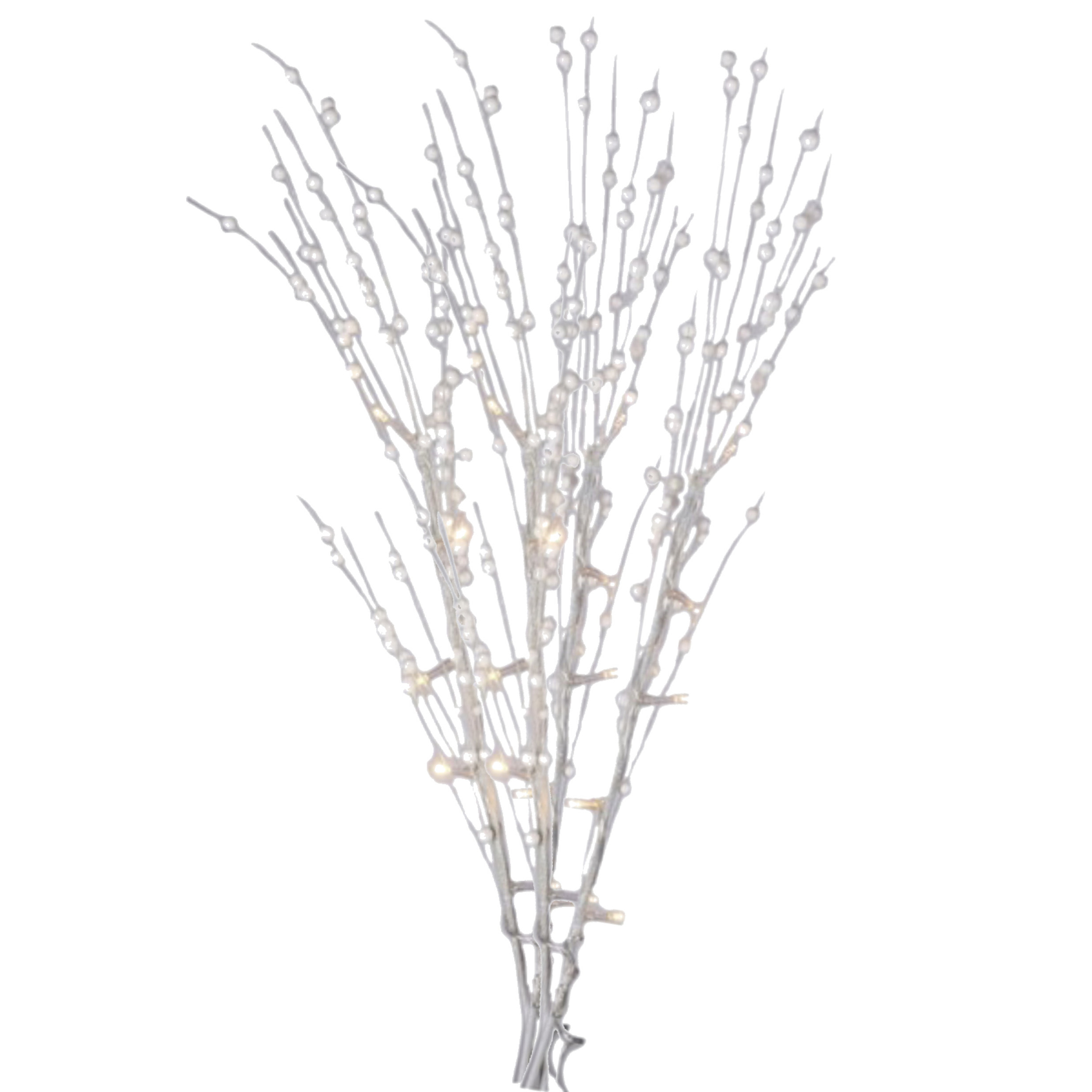 Glitter tak wit 76 cm decoratie kunstbloemen-kunsttakken met warm witte LED lichtjes