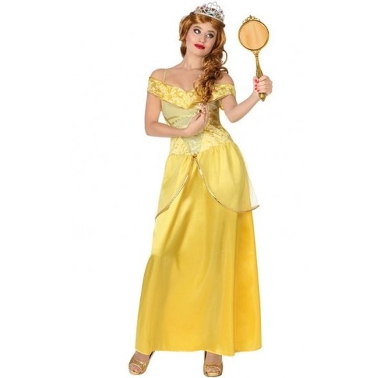 Goedkope gele prinsessen verkleed jurk voor dames