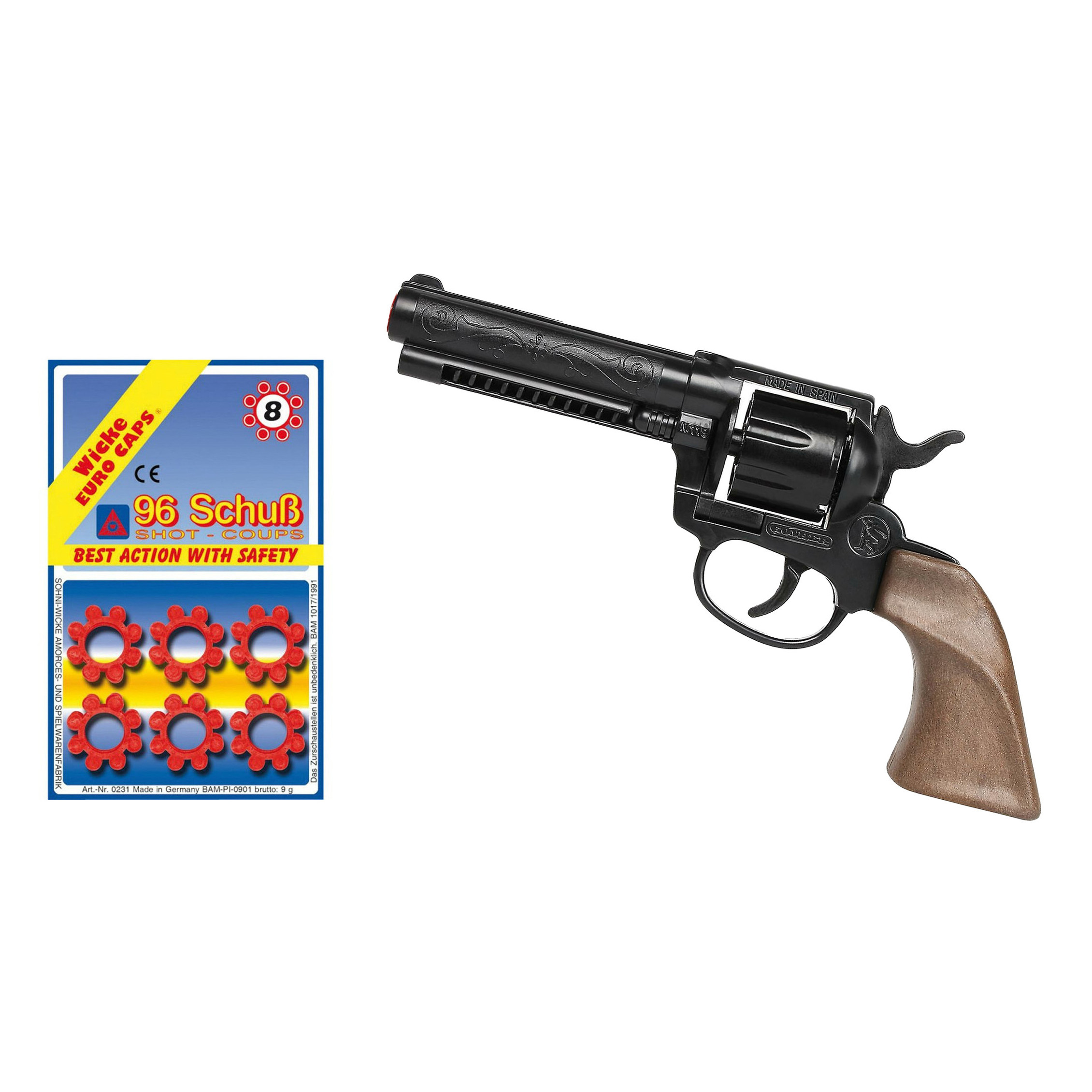 Gohner cowboy verkleed speelgoed revolver-pistool metaal met 12x ringen 8 schots plaffertjes