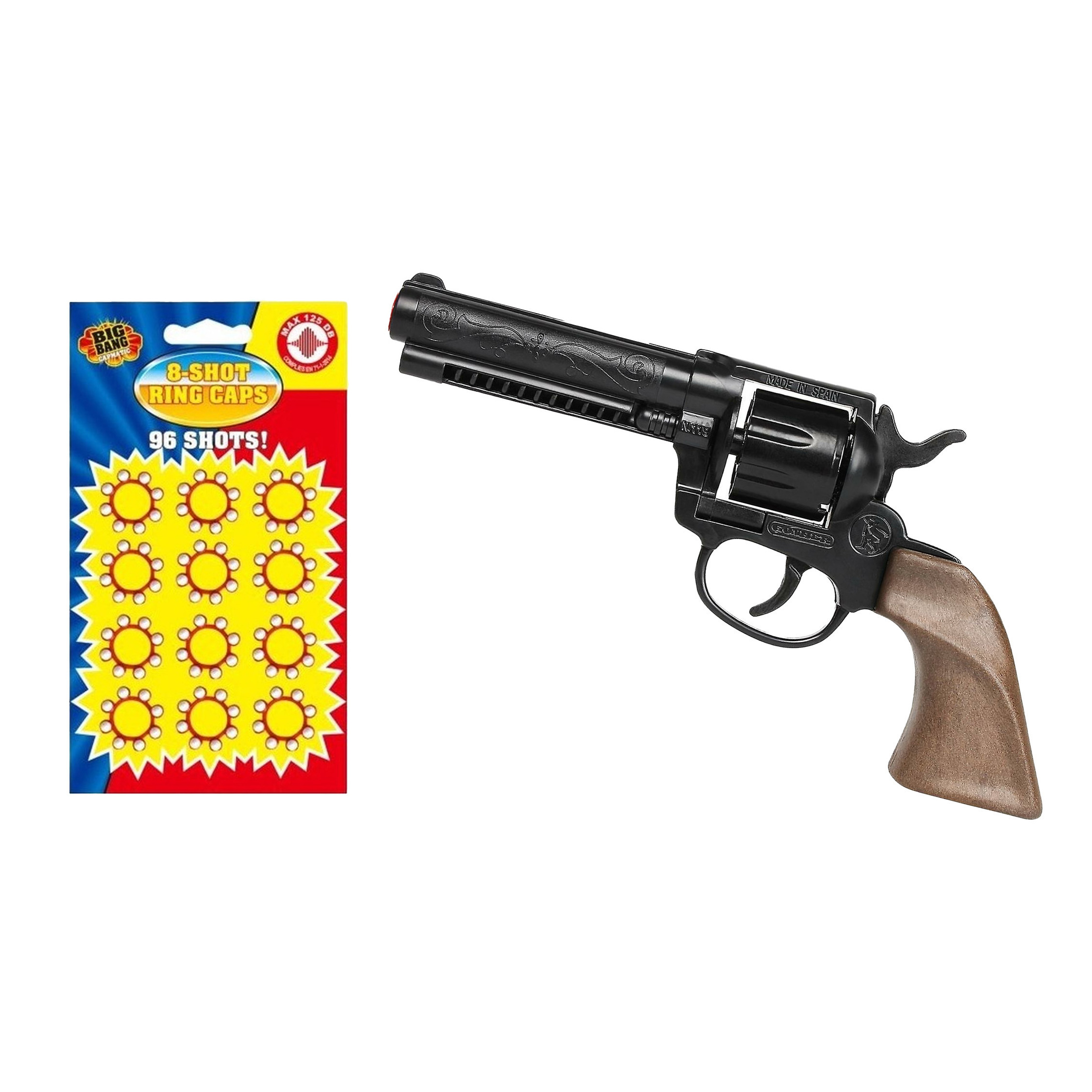 Gohner cowboy verkleed speelgoed revolver-pistool metaal met 24x ringen 8 schots plaffertjes