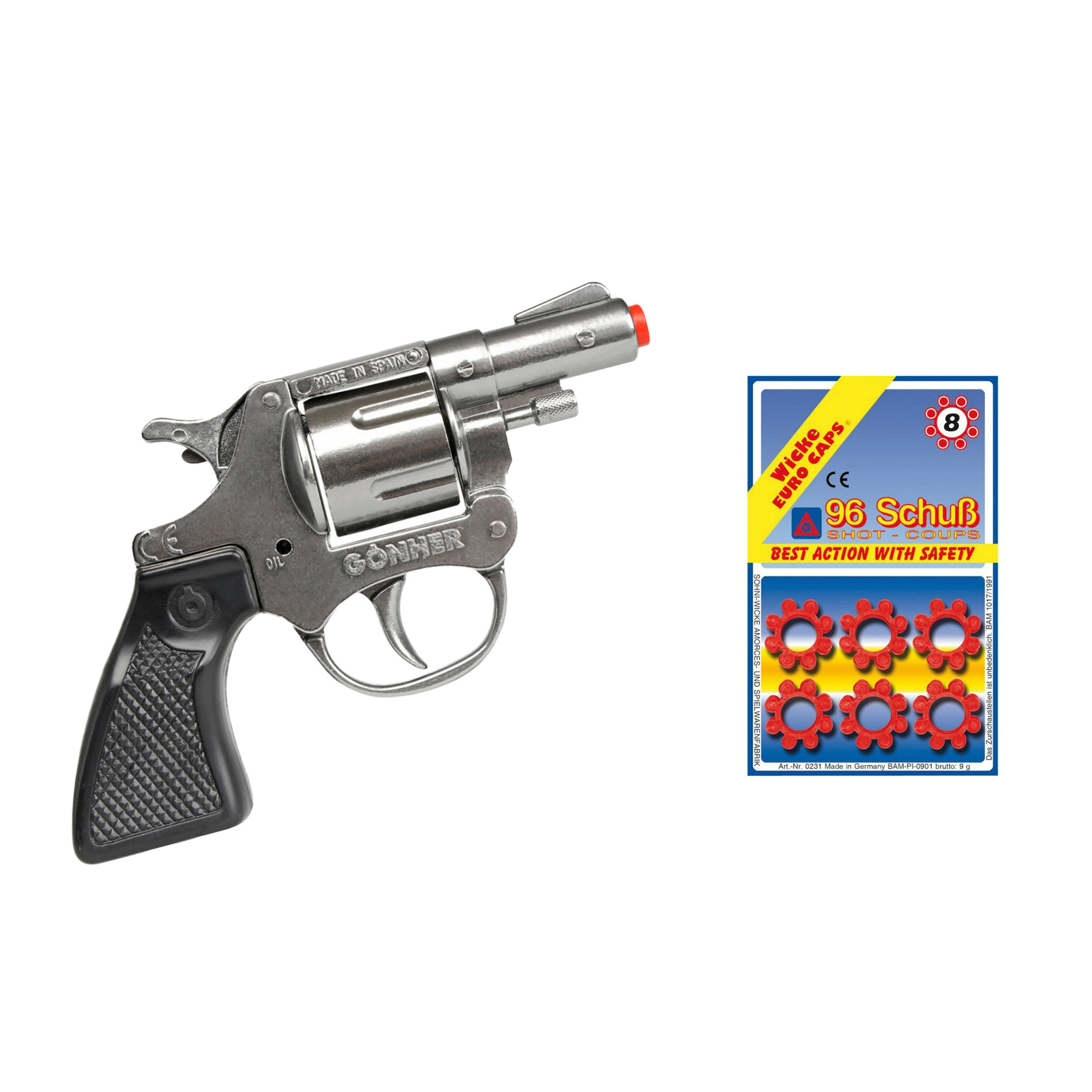 Gohner politie verkleed speelgoed revolver-pistool metaal met 12x ringen 8 schots plaffertjes