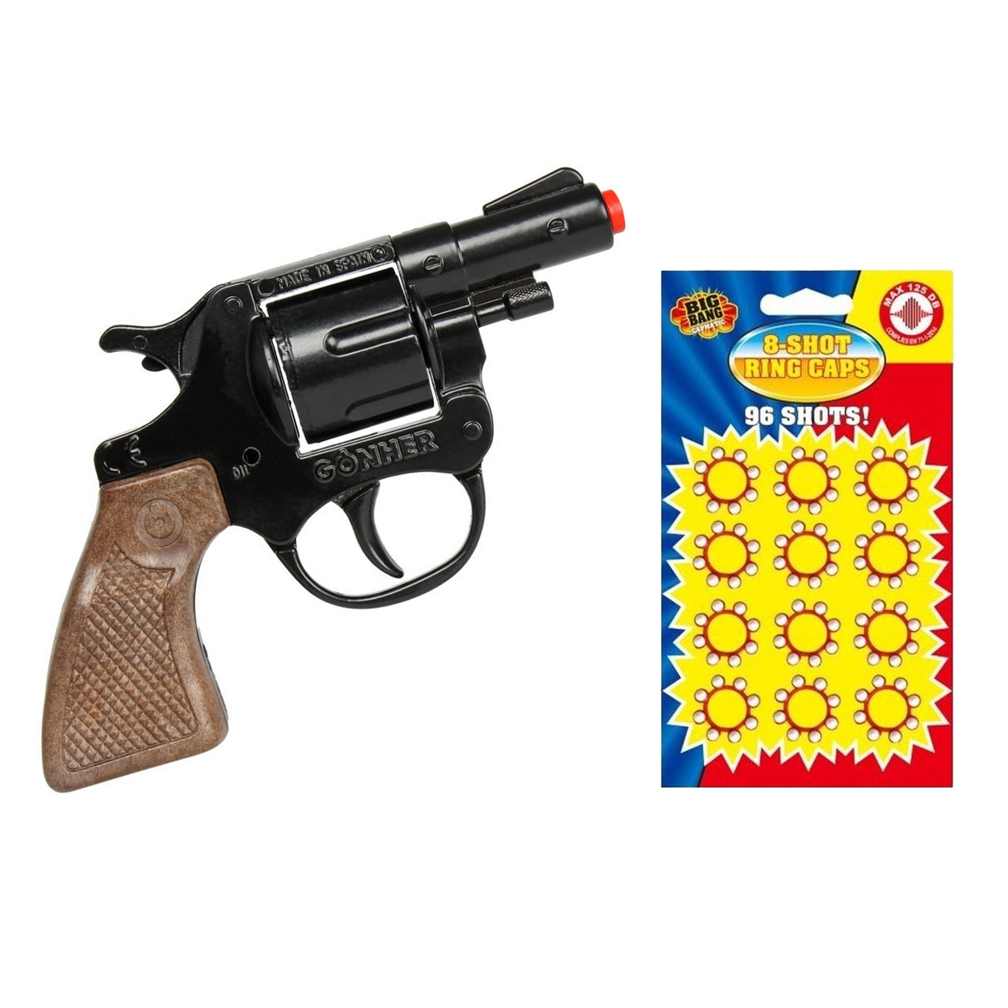 Gohner politie verkleed speelgoed revolver-pistool metaal met 24x ringen 8 schots plaffertjes