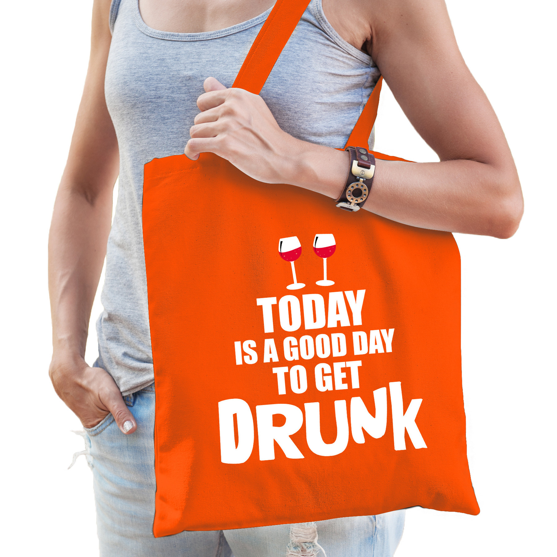 Good day to get drunk wijn supporter tas oranje voor dames en heren EK- WK voetbal-Koningsdag