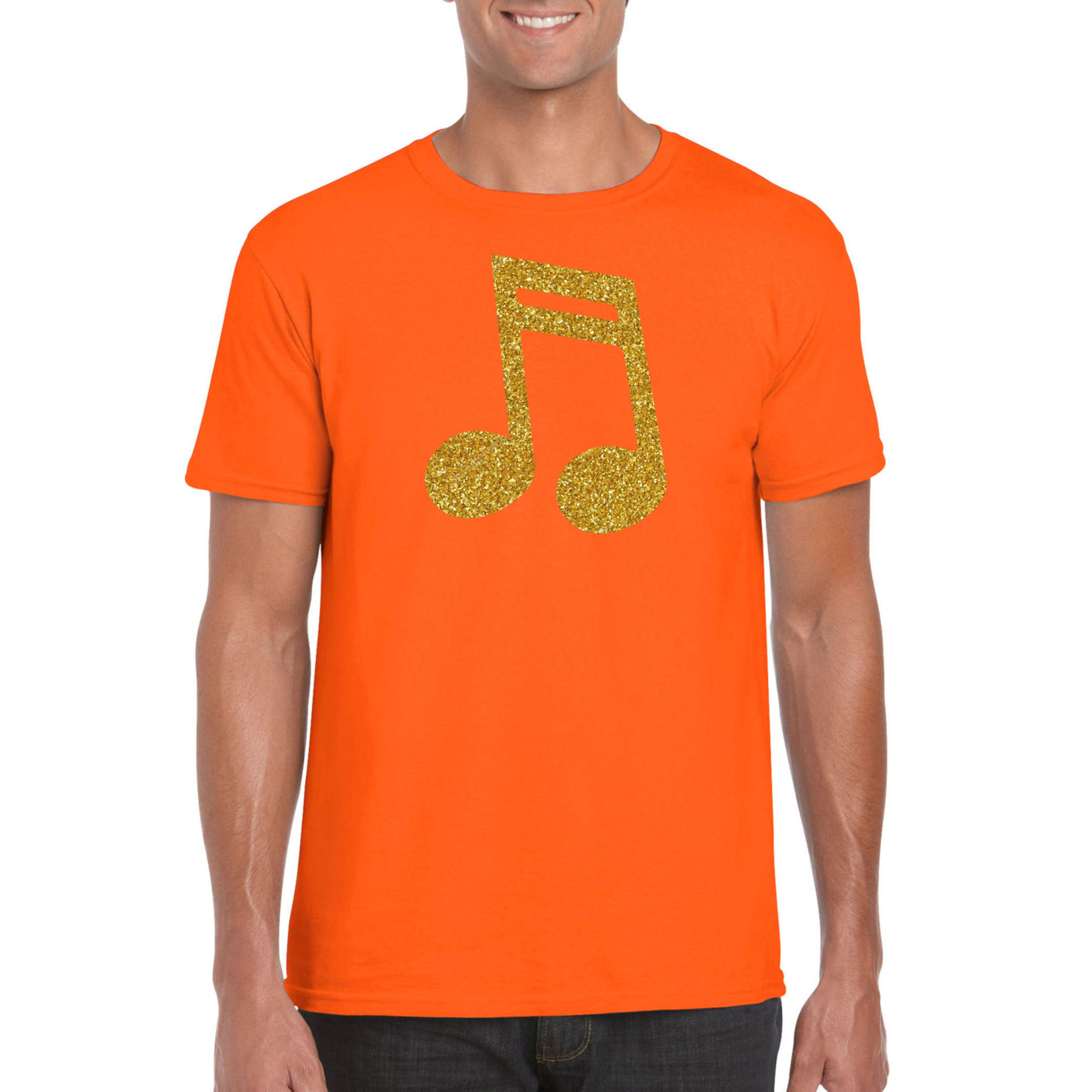 Gouden muziek noot t-shirt oranje voor heren