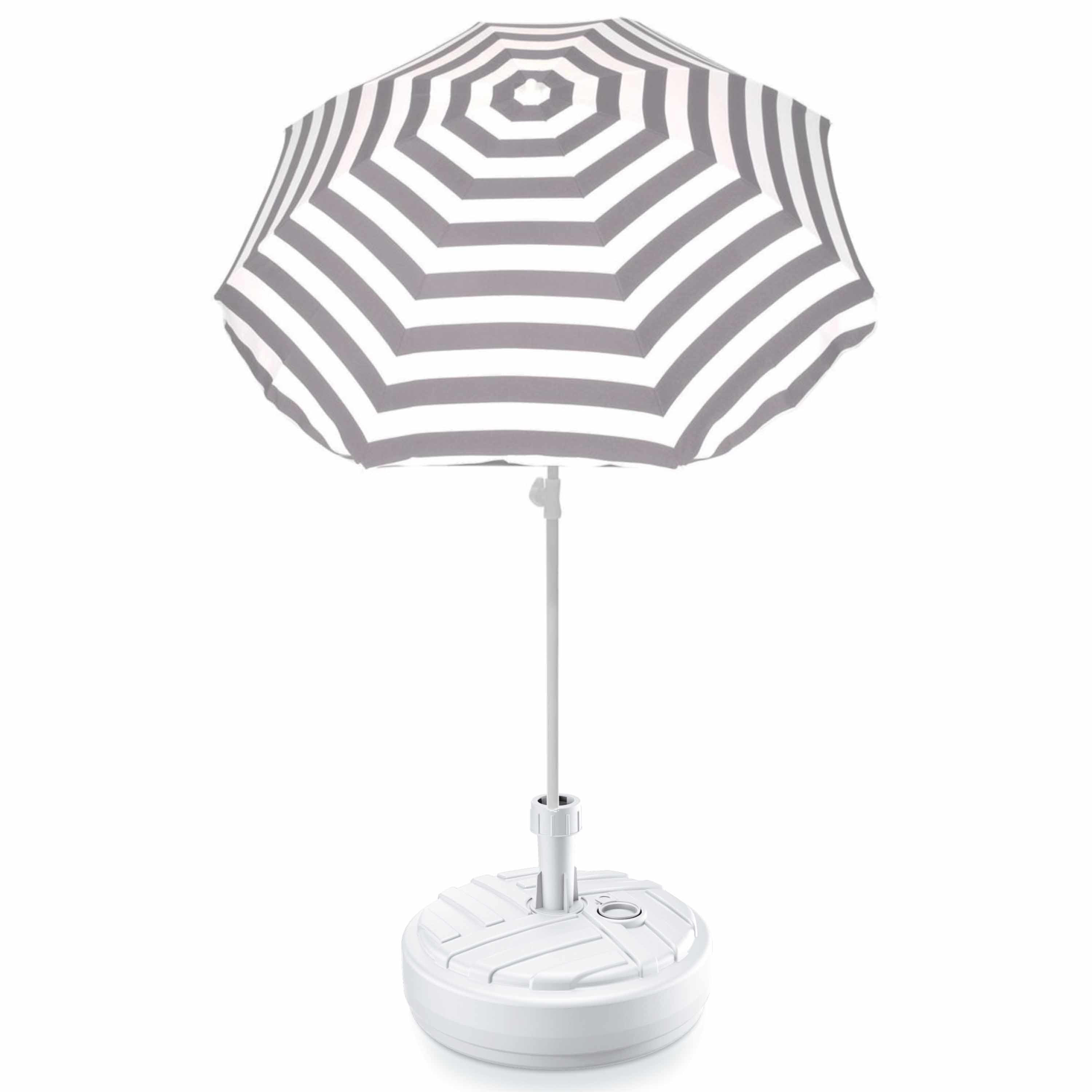 Grijs gestreepte strand-tuin basic parasol van nylon 180 cm + parasolvoet wit
