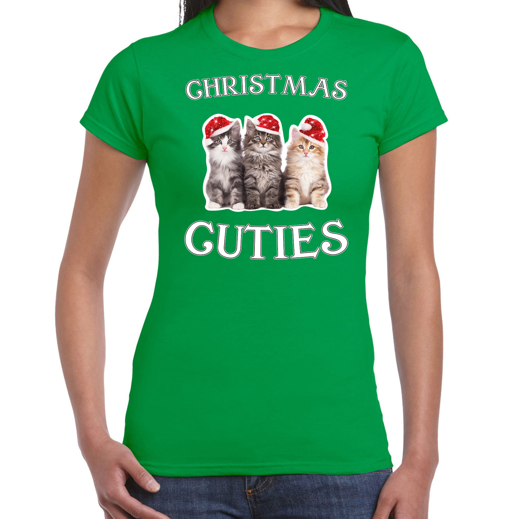 Groen Kerstshirt-Kerstkleding Christmas cuties voor dames