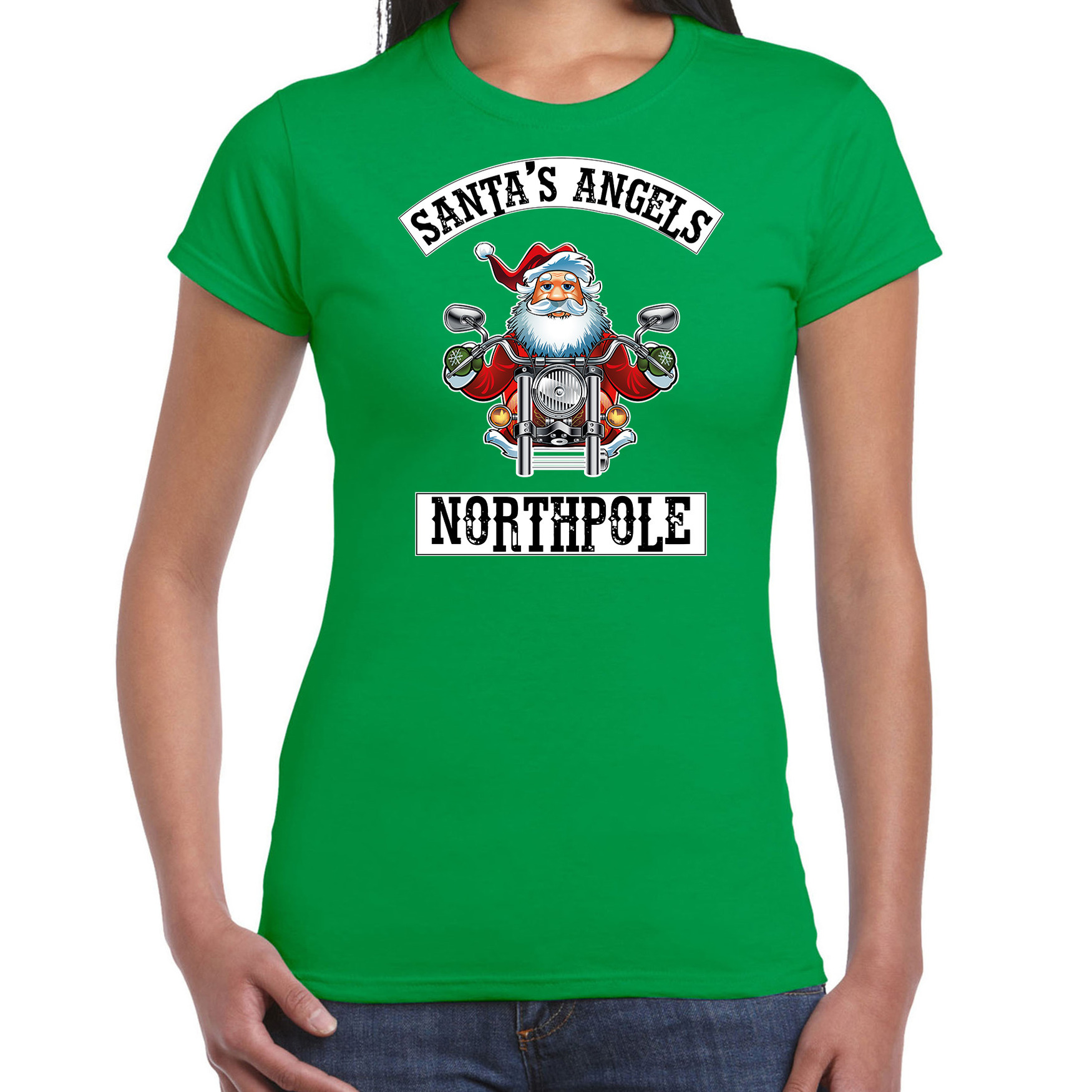 Groen Kerstshirt-Kerstkleding Santas angels Northpole voor dames