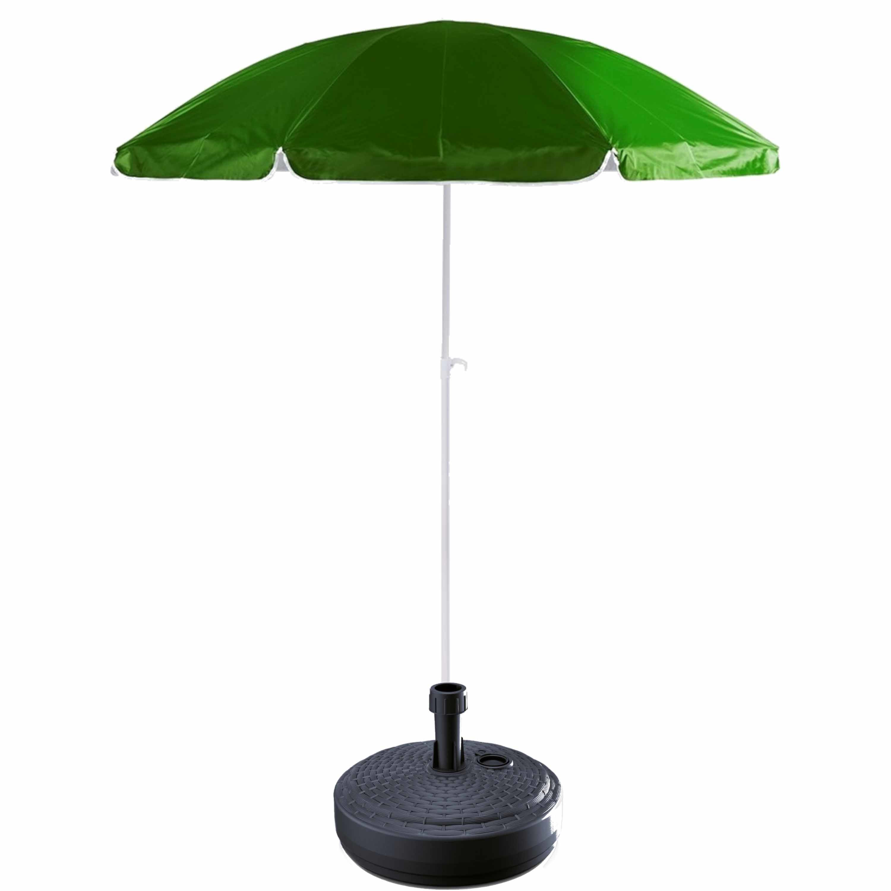 Groen strand-tuin basic parasol van nylon 200 cm + parasolvoet antraciet rotan