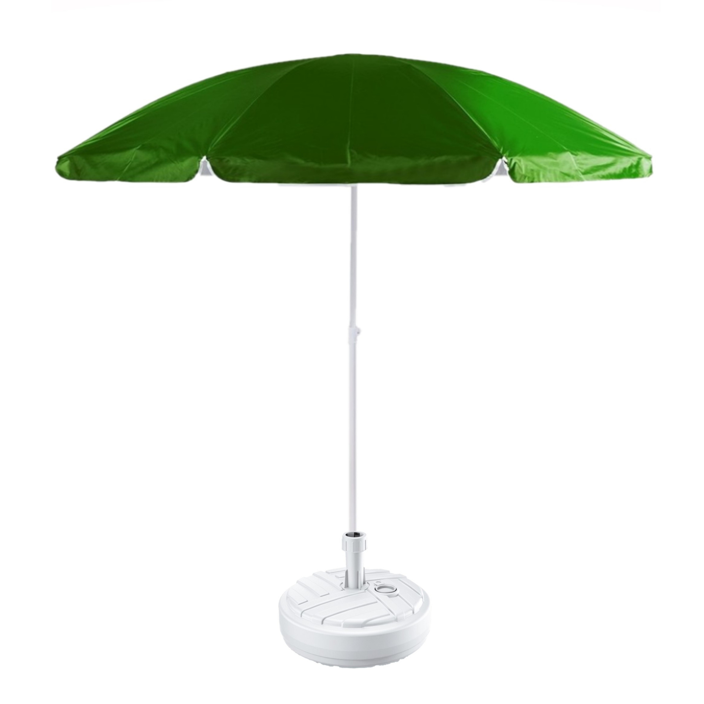 Groen strand-tuin basic parasol van nylon 200 cm + parasolvoet wit