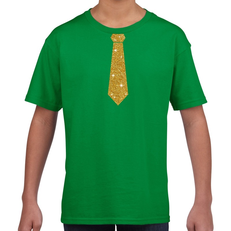 Groen t-shirt met gouden stropdas voor kinderen