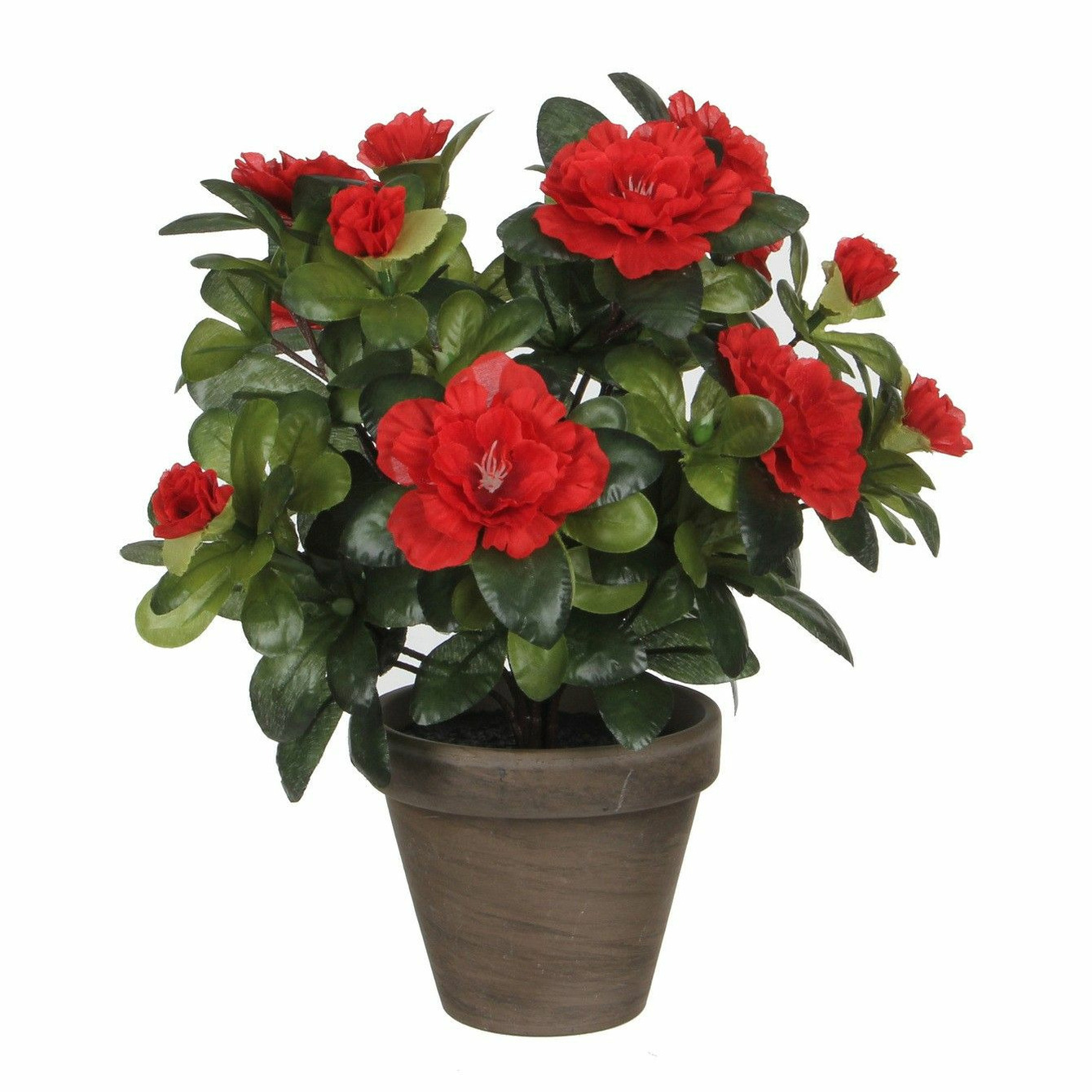 Groene Azalea kunstplant met rode bloemen 27 cm met pot stan grey