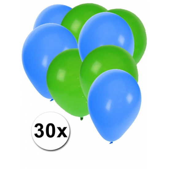 Groene en blauwe ballonnen 30 stuks