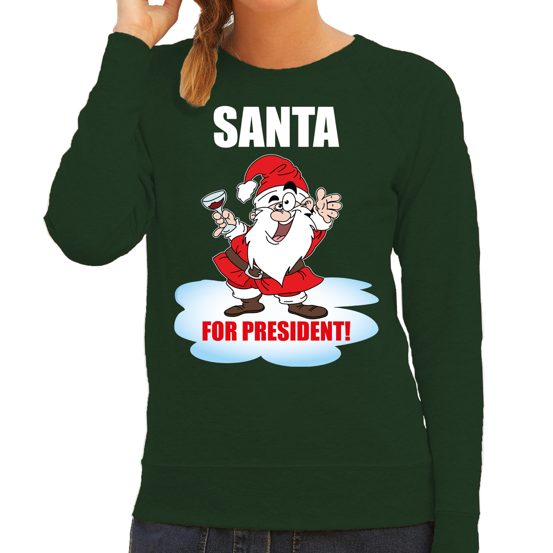 Groene foute Kersttrui-Kerstkleding Santa for president voor dames