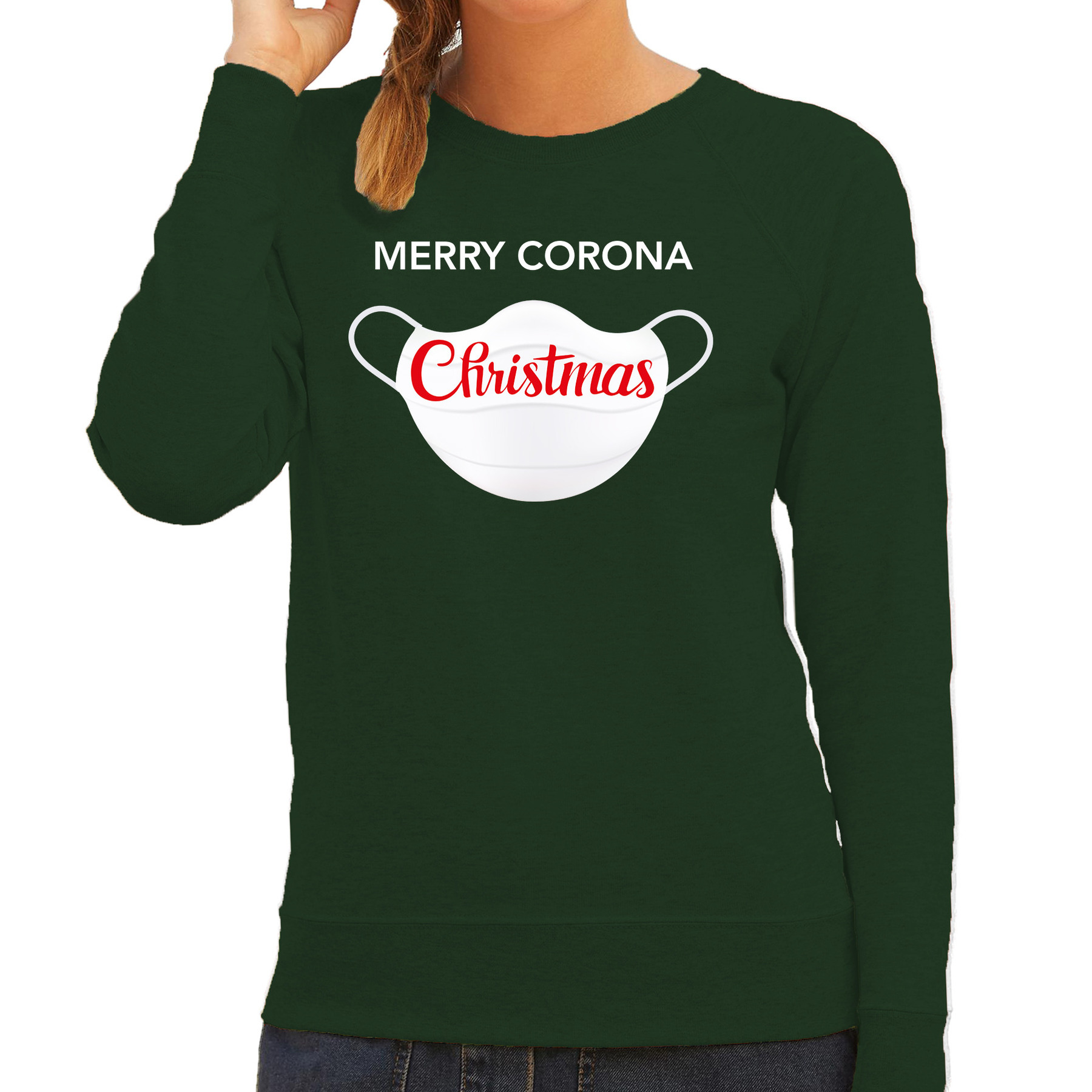 Groene Kersttrui-Kerstkleding Merry corona Christmas voor dames