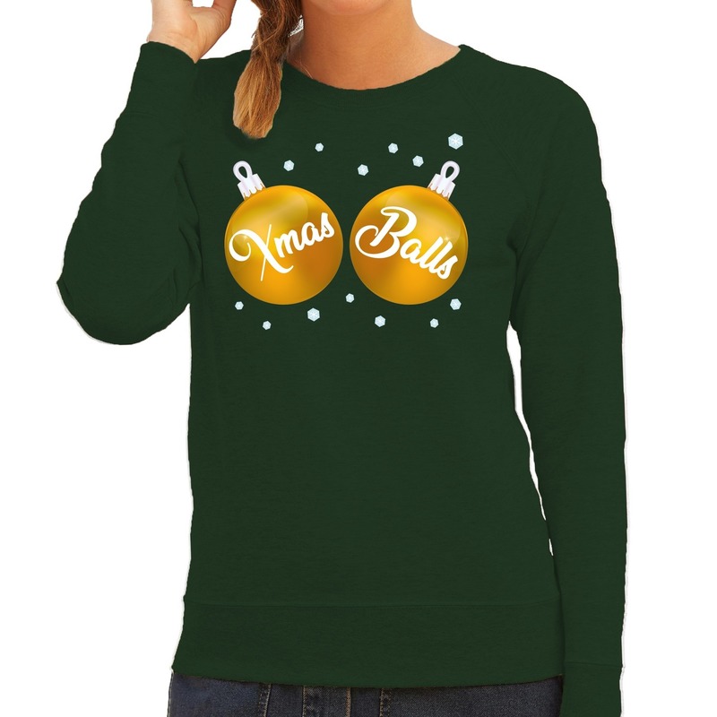Groene kersttrui-kerstkleding met gouden Xmas Balls voor dames