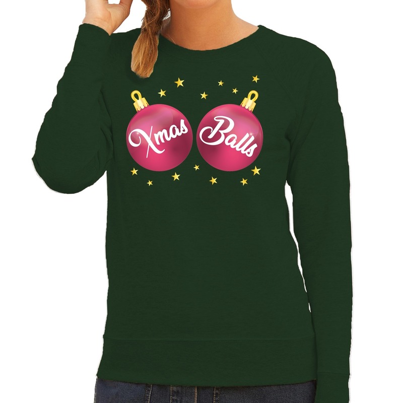Groene kersttrui-kerstkleding met roze Xmas Balls voor dames