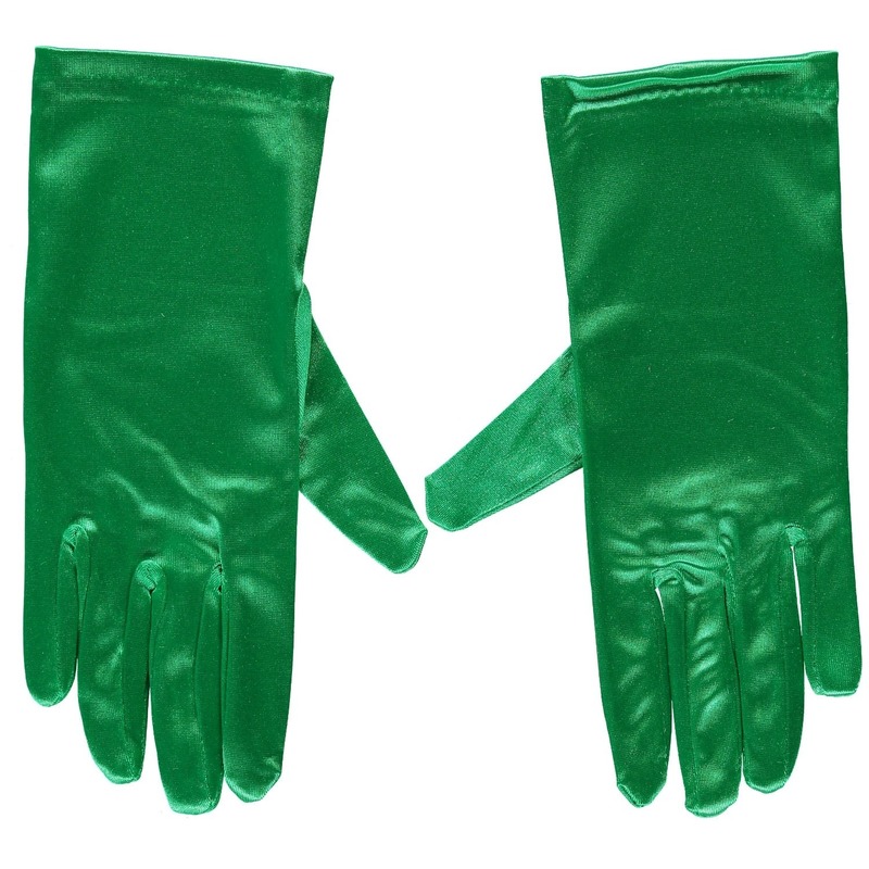 Groene satijnen verkleed handschoenen 20 cm