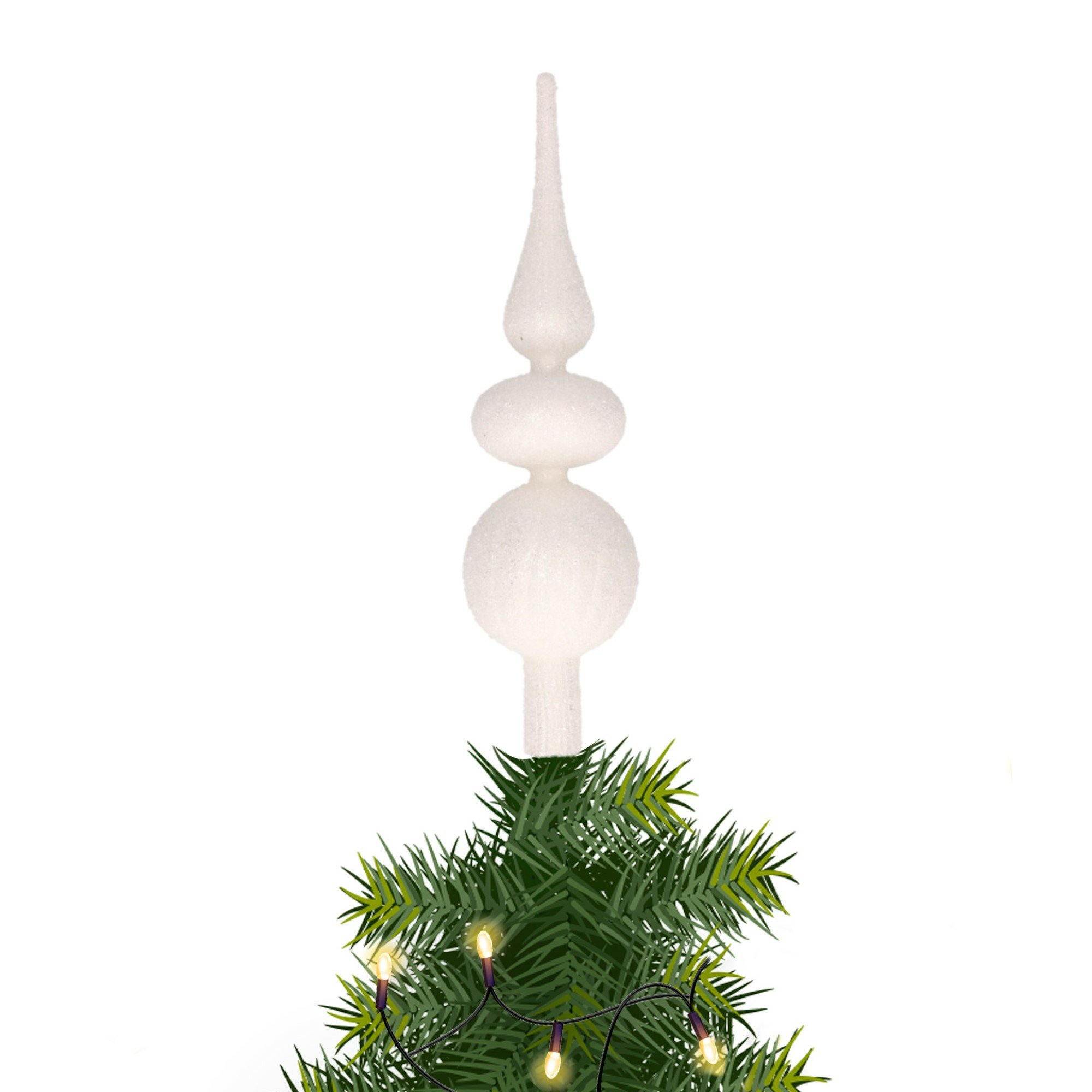 Grote glazen kerstboompiek winter witte glitters-kralen 32 cm