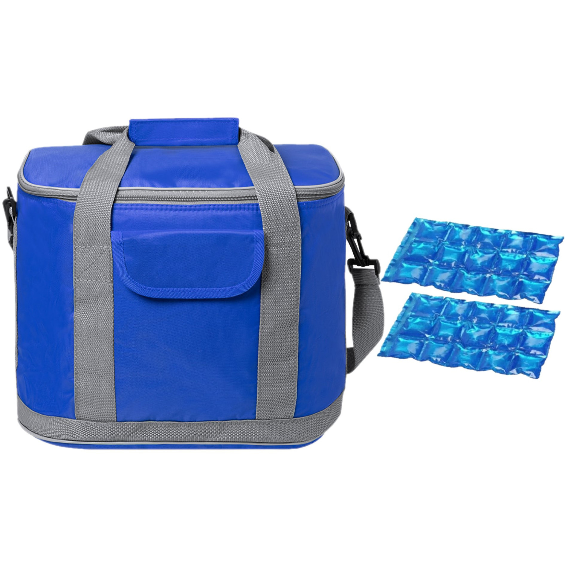 Grote koeltas draagtas-schoudertas blauw met 2 stuks flexibele koelelementen 22 liter