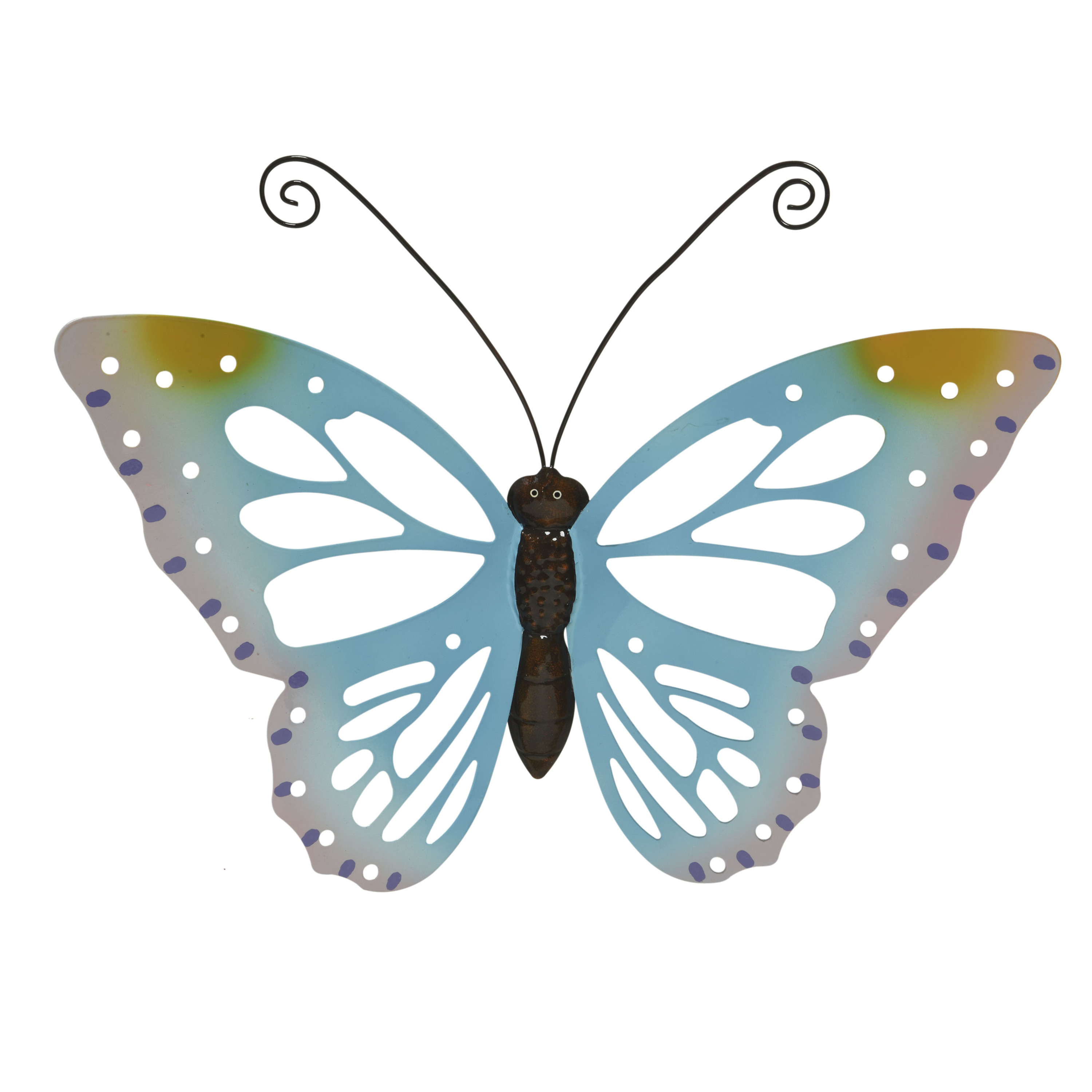 Grote lichtblauwe deco vlinder-muurvlinder metaal 51 x 38 cm tuindecoratie
