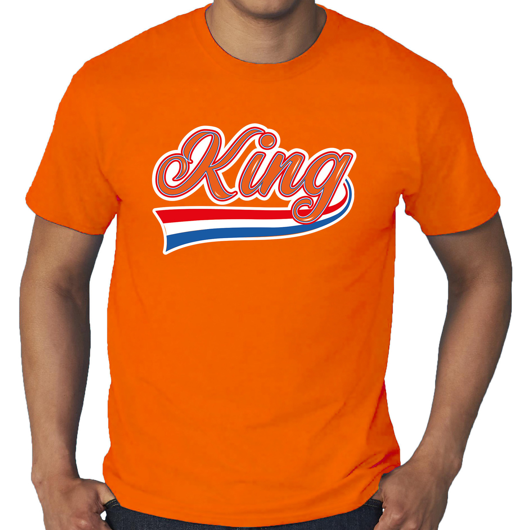 Grote maten King met sierlijke wimpel t-shirt oranje voor heren Koningsdag shirts