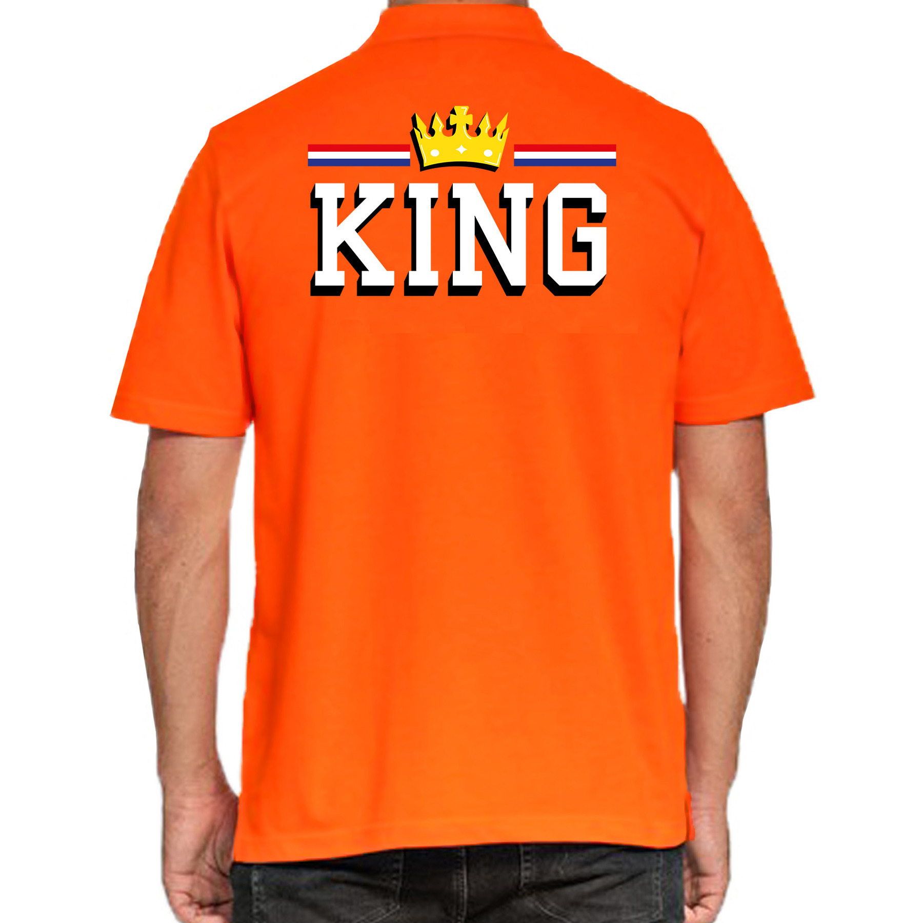 Grote maten King polo shirt oranje voor heren Koningsdag polo shirts