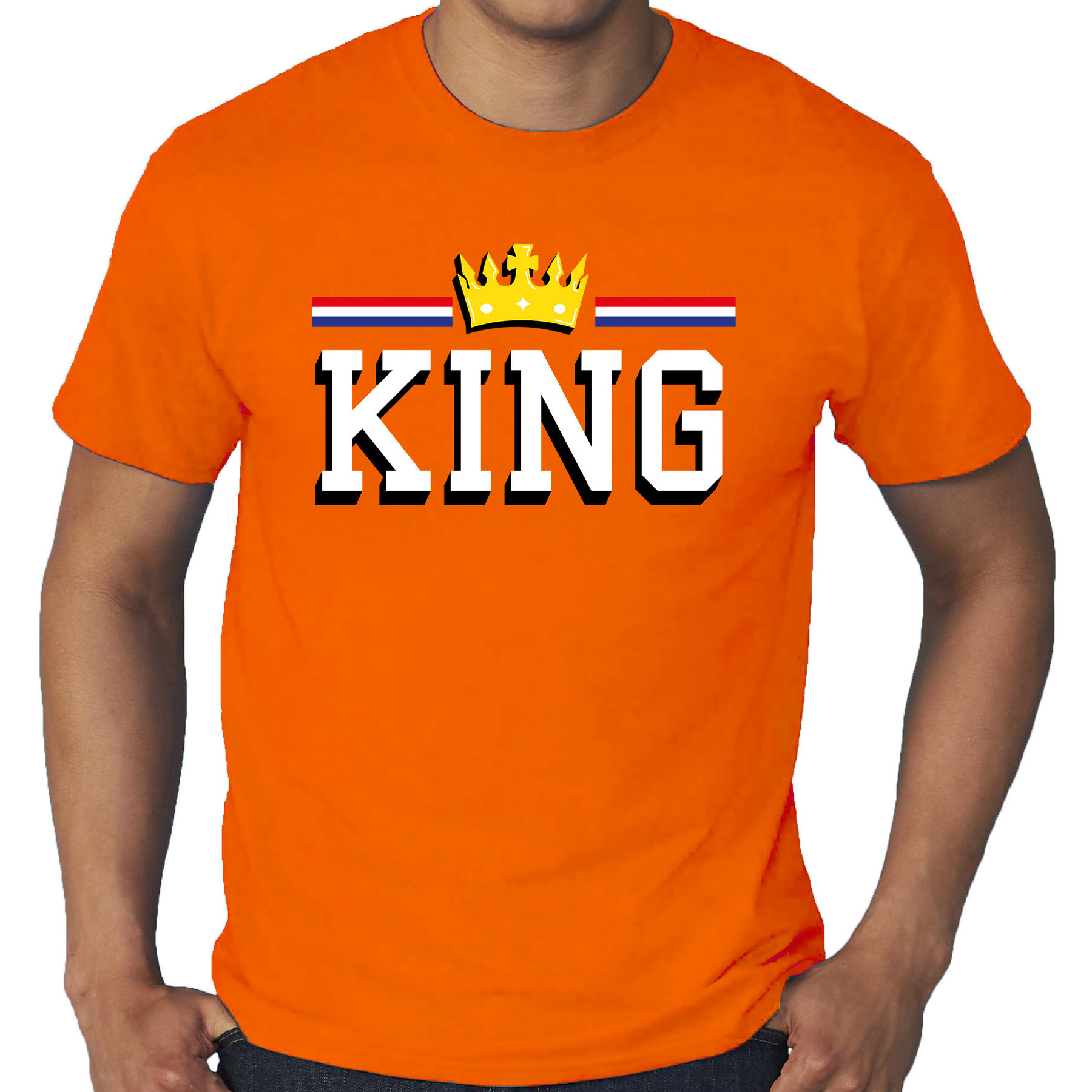 Grote maten King t-shirt oranje voor heren Koningsdag shirts
