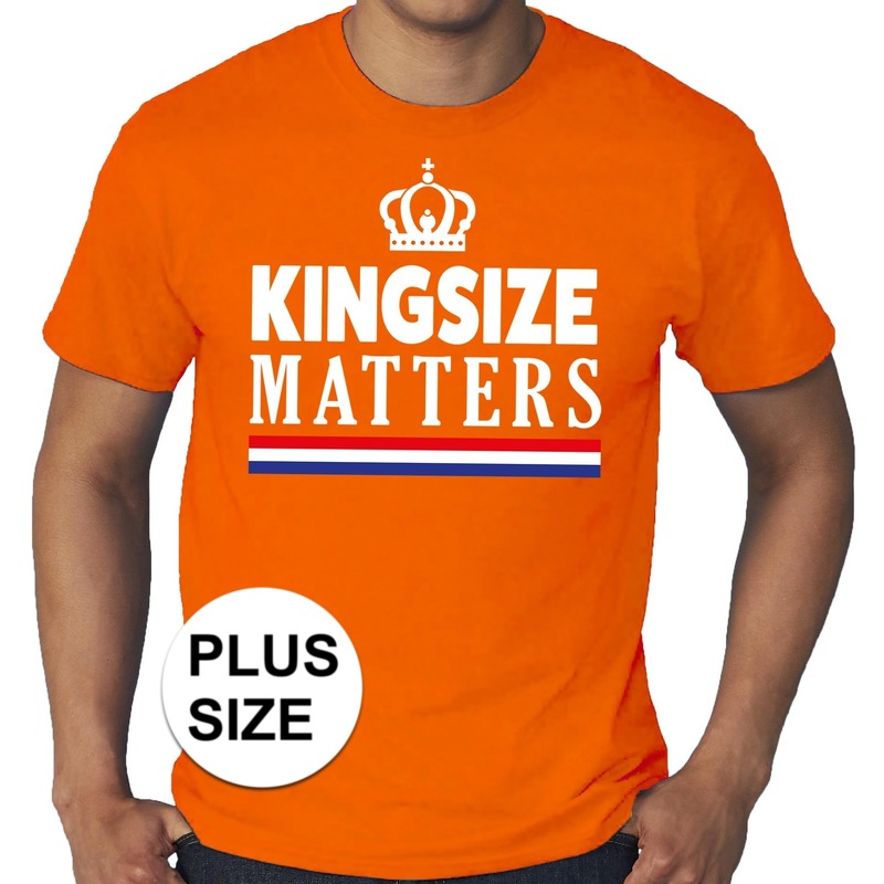 Grote maten Kingsize Matters koningsdag met kroon shirt oranje heren