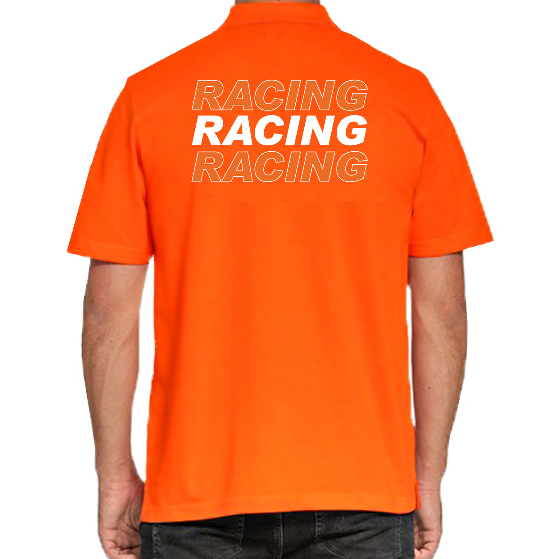 Grote maten Racing supporter-race fan polo shirt oranje voor heren