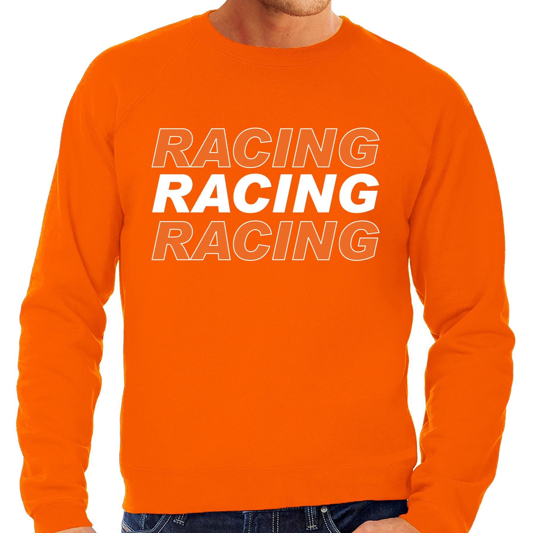 Grote maten Racing supporter-race fan sweater oranje voor heren