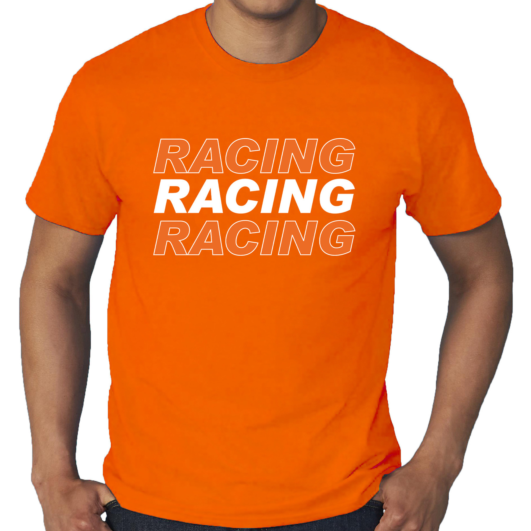Grote maten Racing supporter-race fan t-shirt oranje voor heren