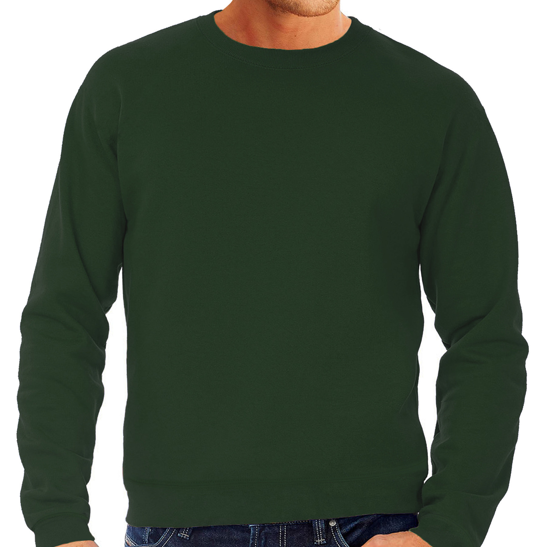 Grote maten sweater-sweatshirt trui groen met ronde hals voor mannen
