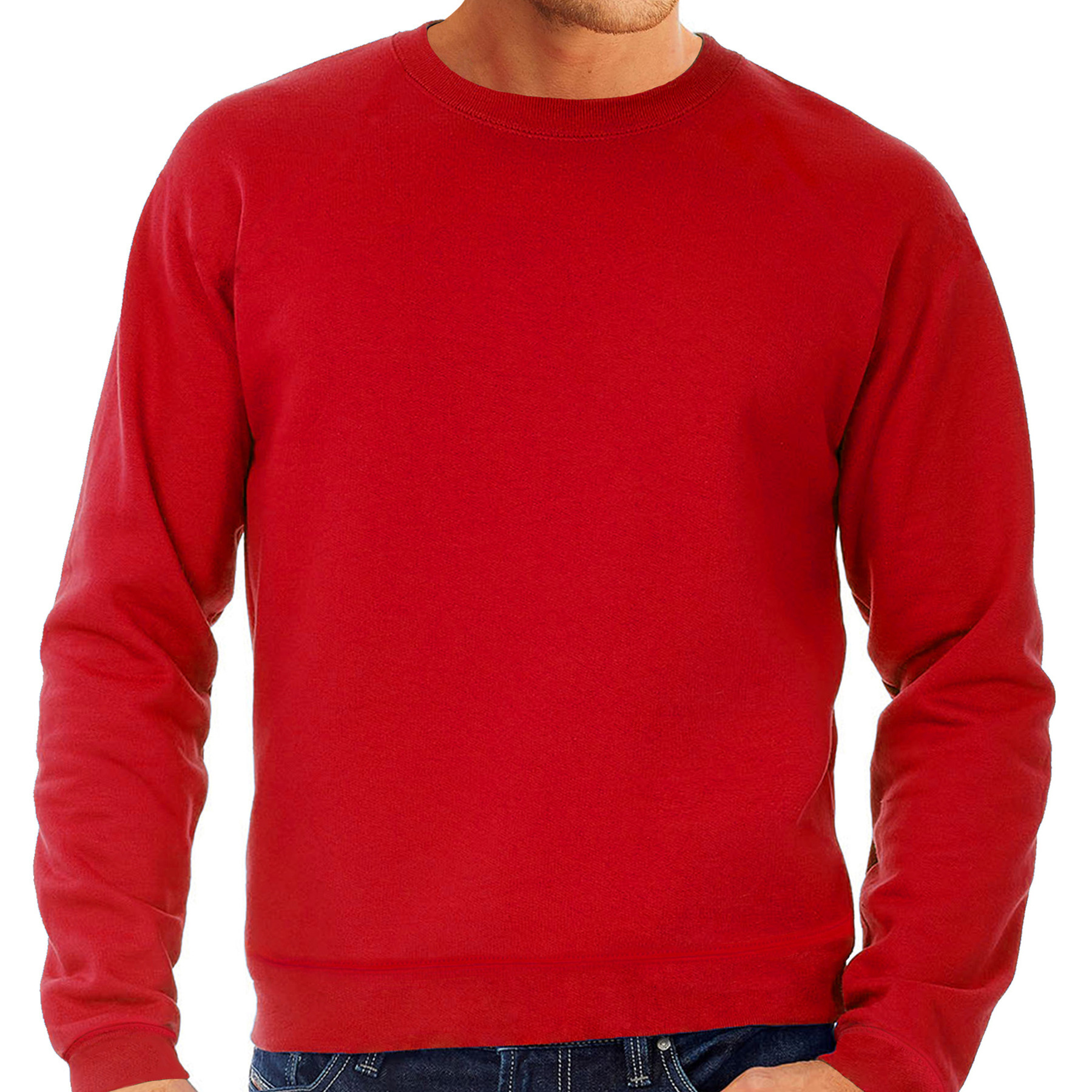 Grote maten sweater-sweatshirt trui rood met ronde hals voor mannen