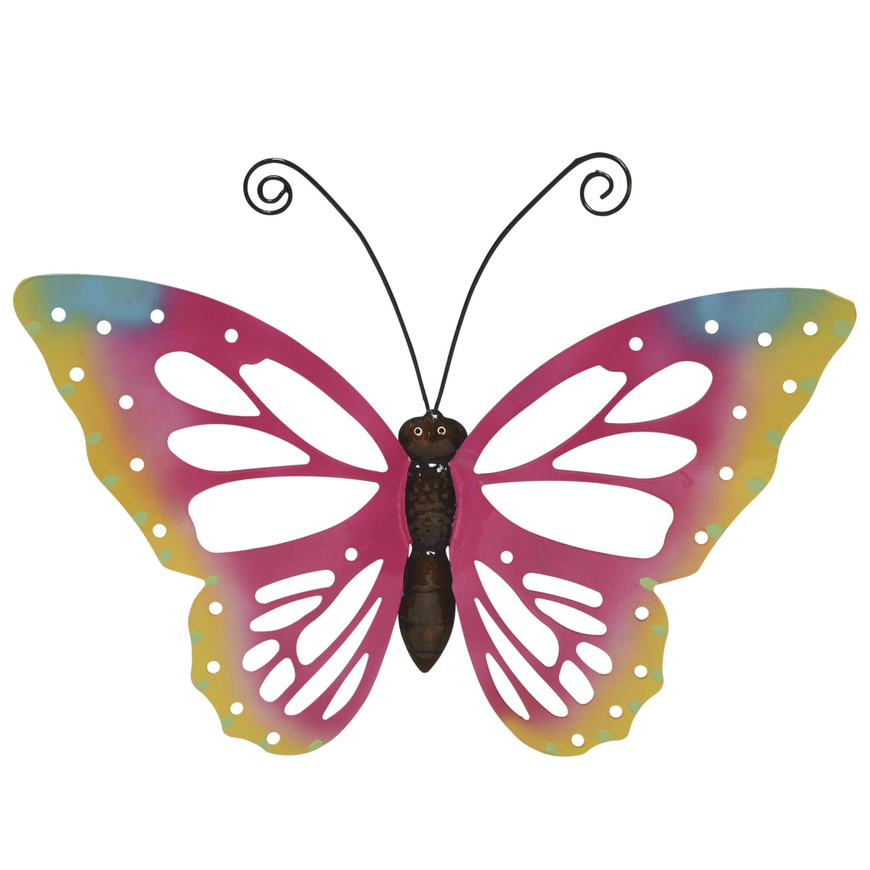 Grote roze deco vlinder-muurvlinder van metaal 51 x 38 cm tuindecoratie