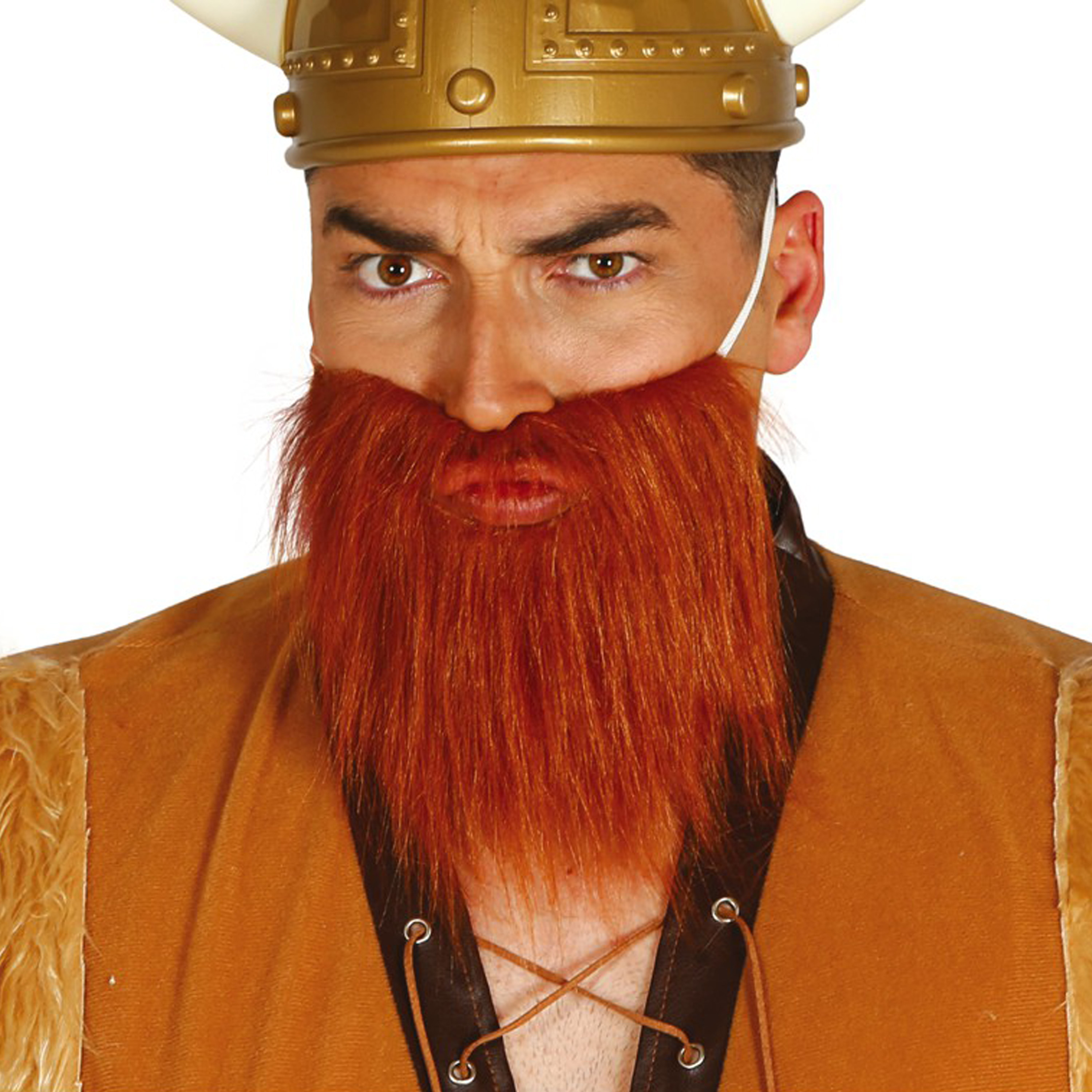 Guirca Carnaval-verkleed accessoires baard half lang roodbruin aan elastiek