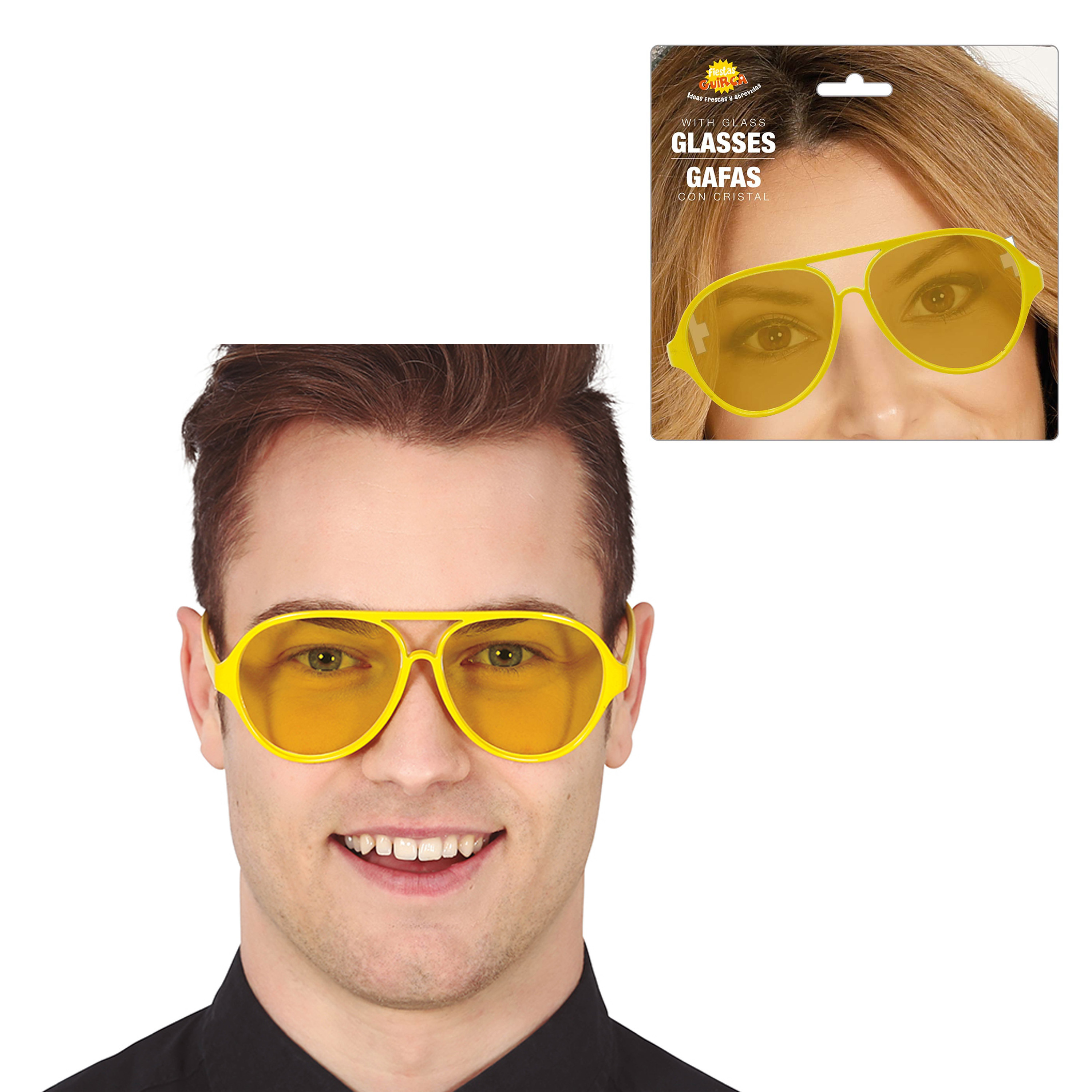 Guirca Carnaval-verkleed party bril 2x geel Aviator model?- bij een?verkleedkleding kostuum