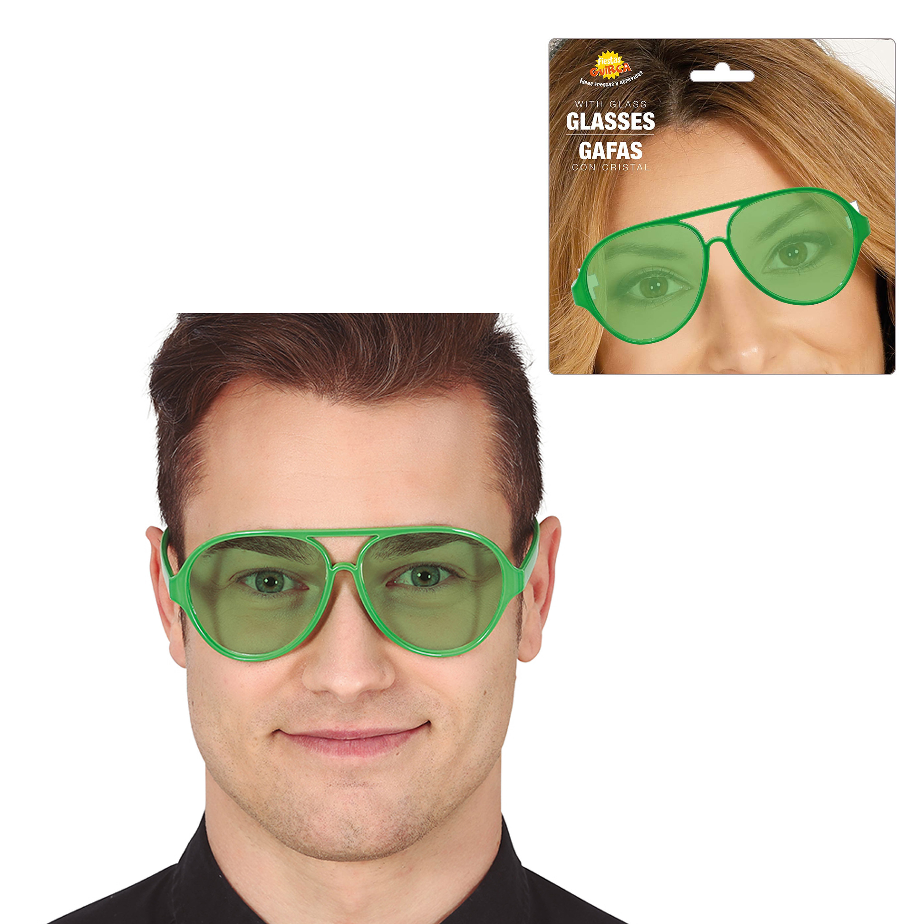 Guirca Carnaval-verkleed party bril Aviator 2x groen volwassenen verkleedkleding kostuum