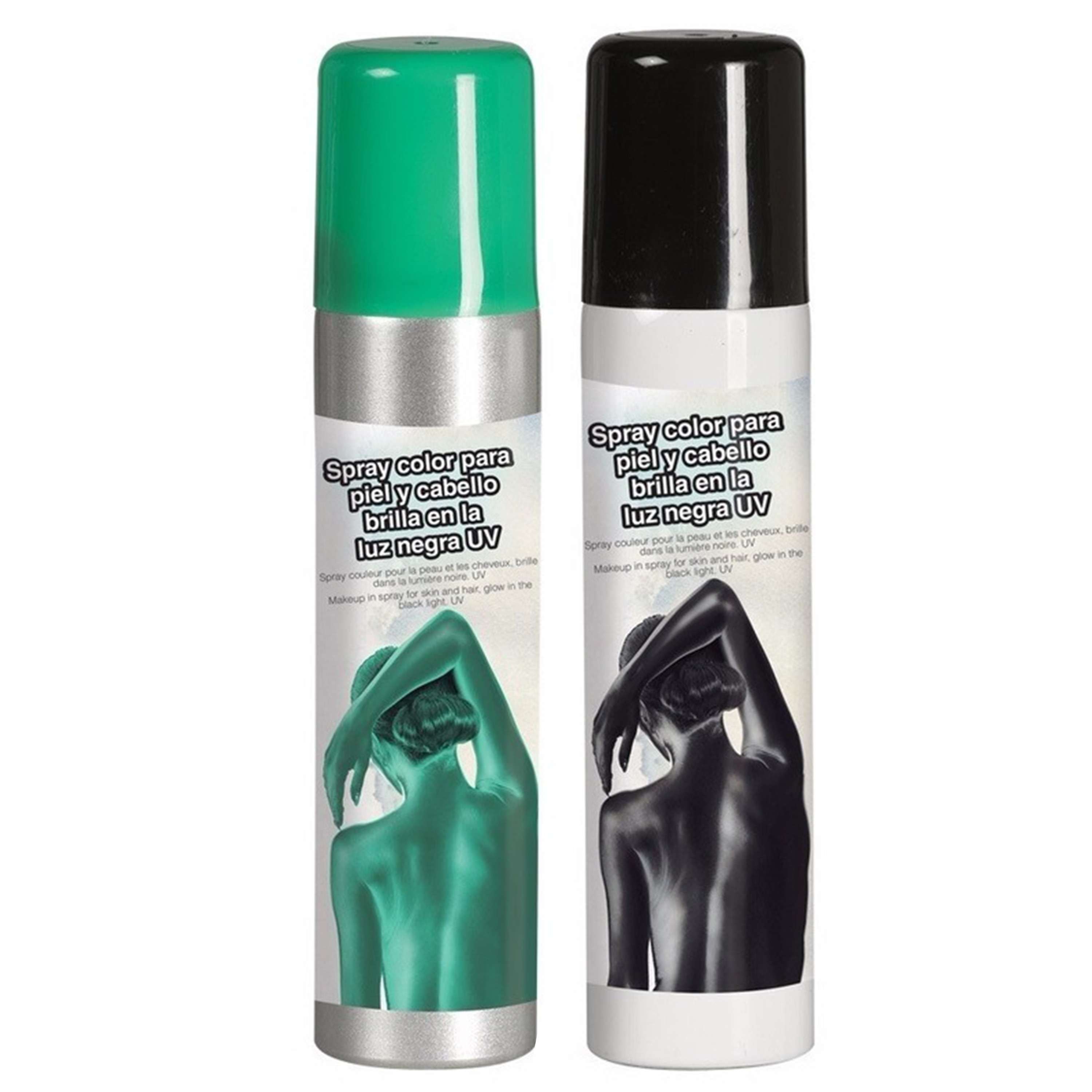 Guirca Haarspray-bodypaint spray 2x kleuren groen en zwart 75 ml