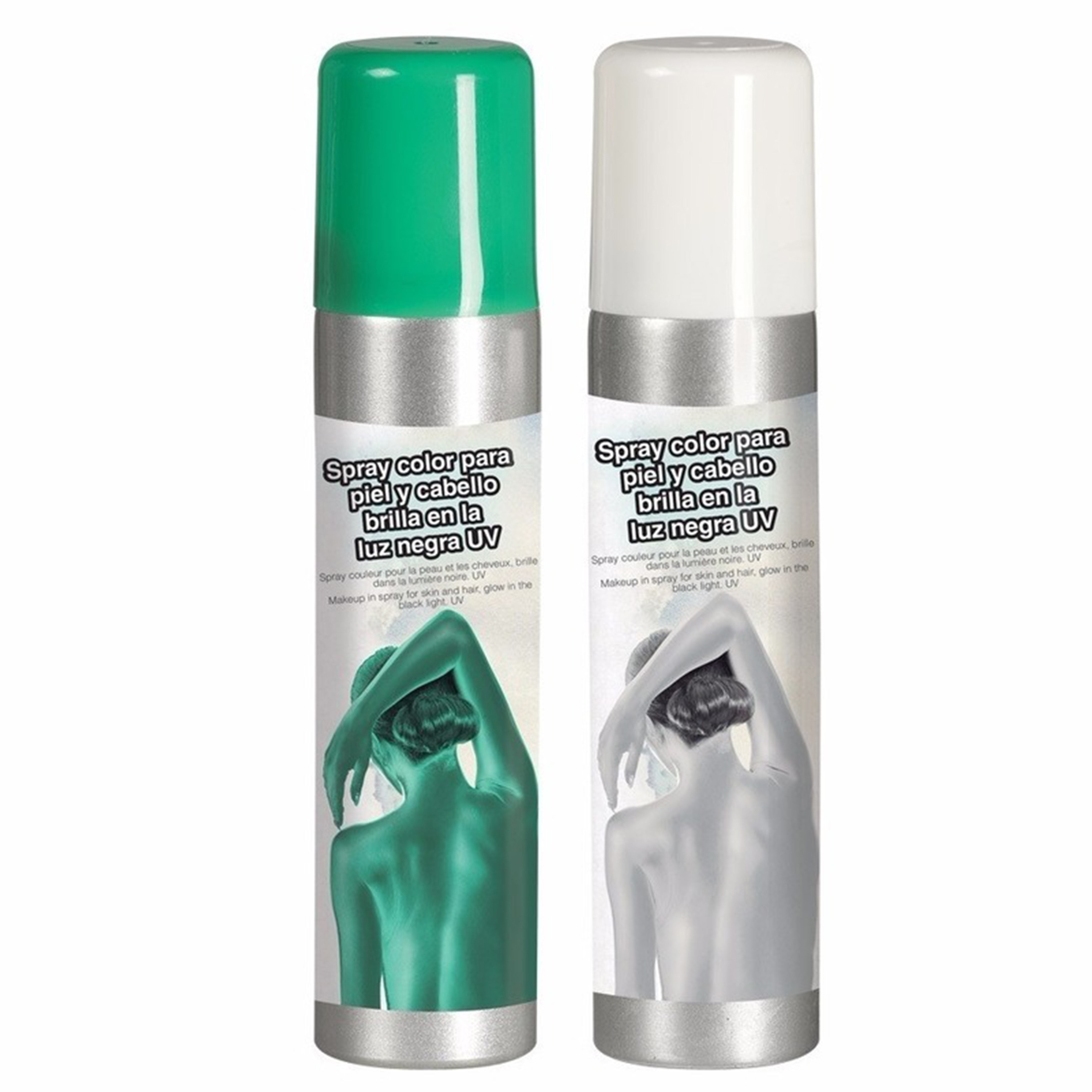 Guirca Haarspray-bodypaint spray 2x kleuren wit en groen 75 ml