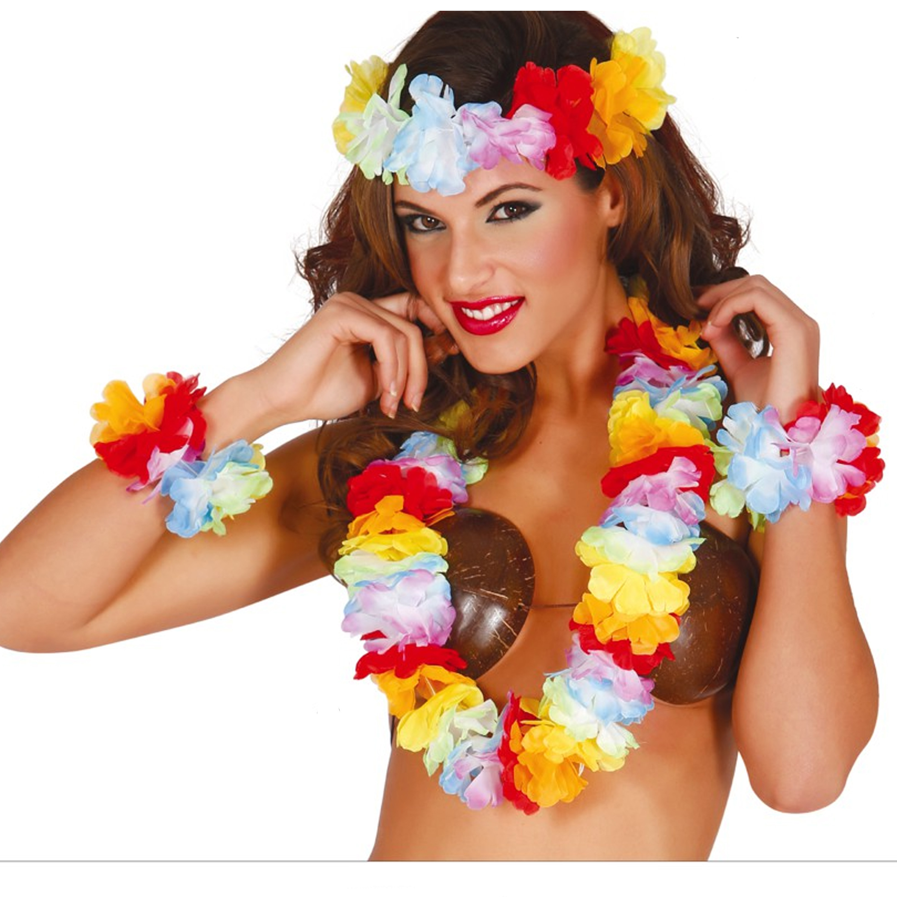 Guirca Hawaii krans-slinger set Tropische-zomerse kleuren mix Hoofd-polsen-hals slingers
