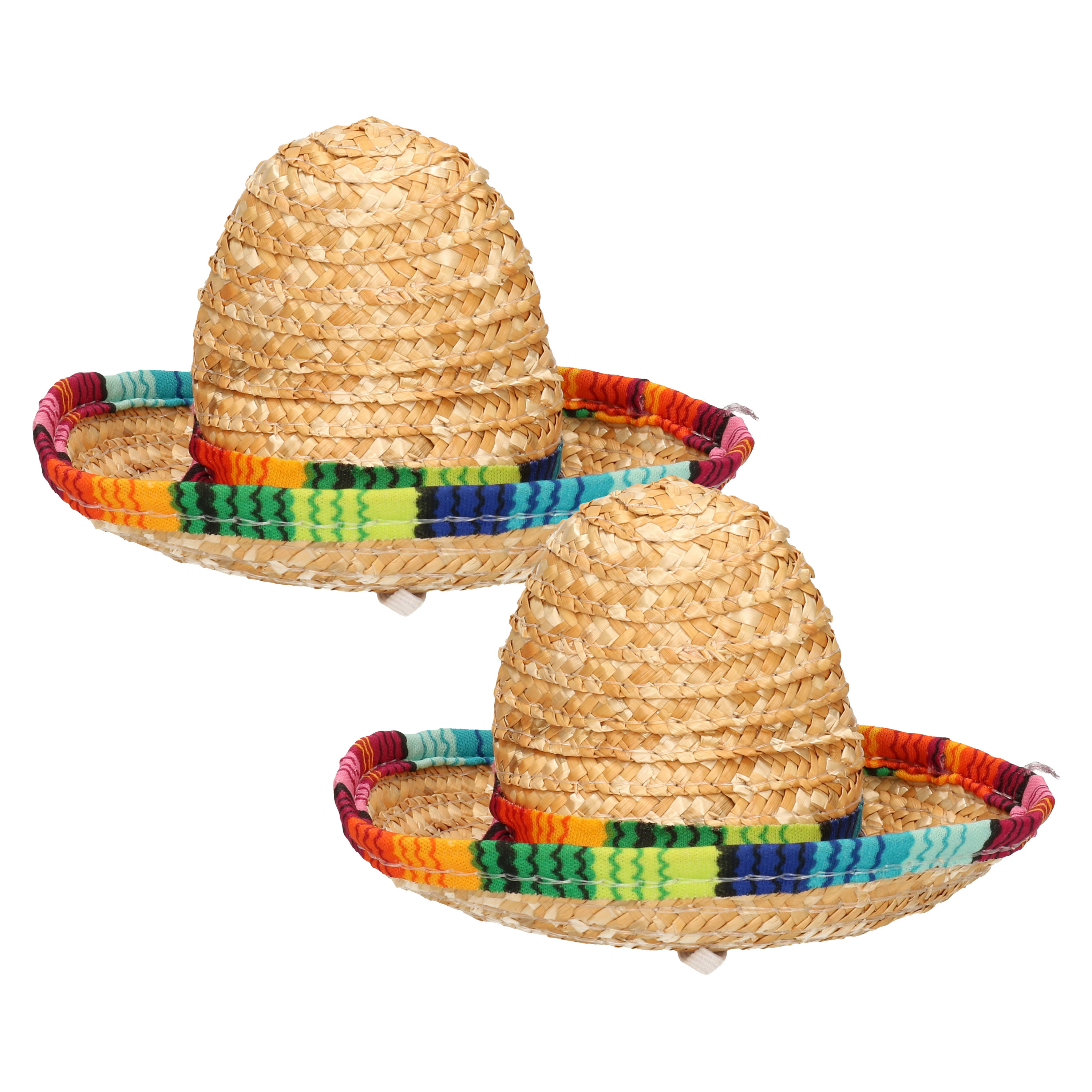 Guirca Mexicaanse mini Sombrero hoedje diadeem 2x carnaval-verkleed accessoires multi kleuren stro