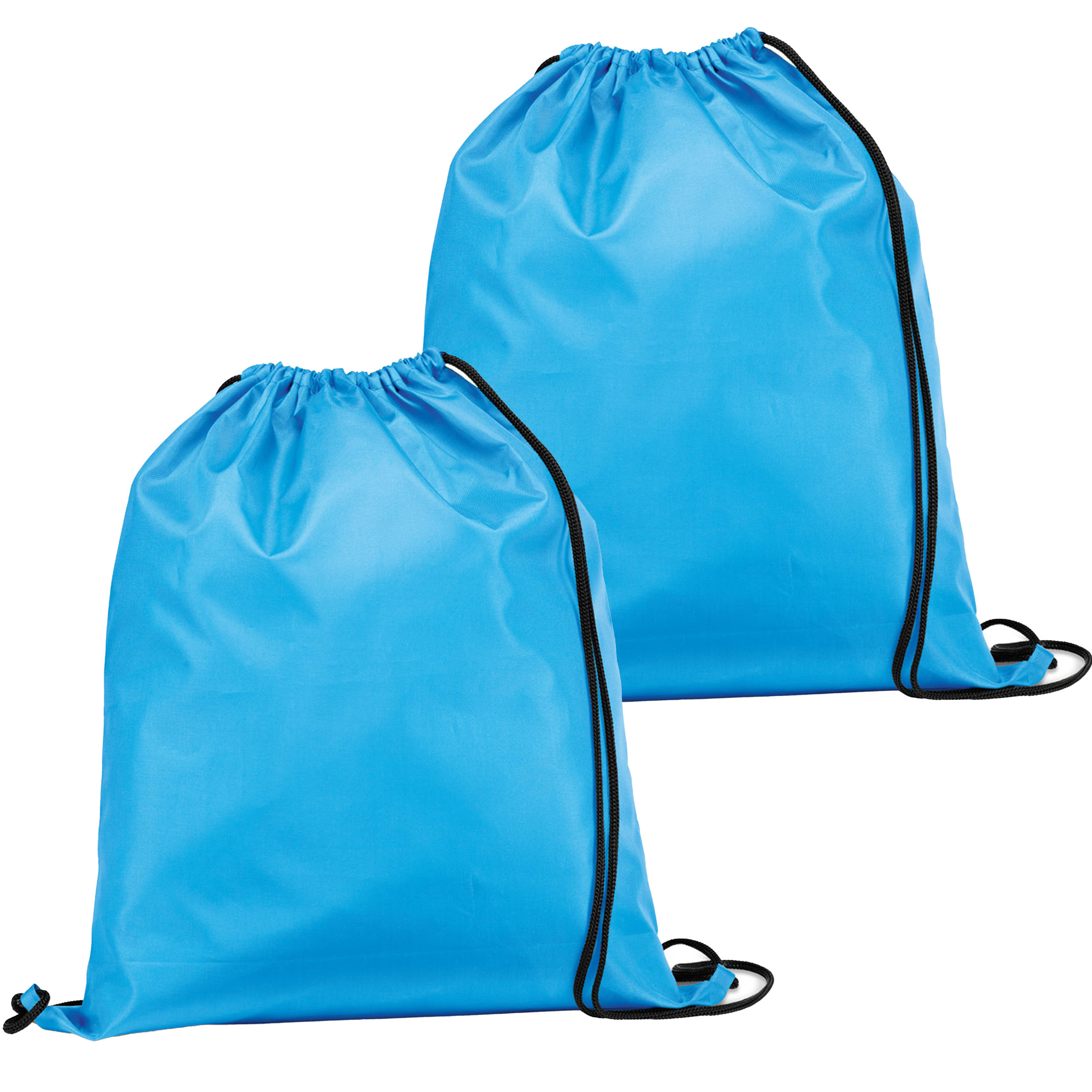 Gymtas-lunchtas-zwemtas met rijgkoord 2x voor kinderen lichtblauw 35 x 41 cm